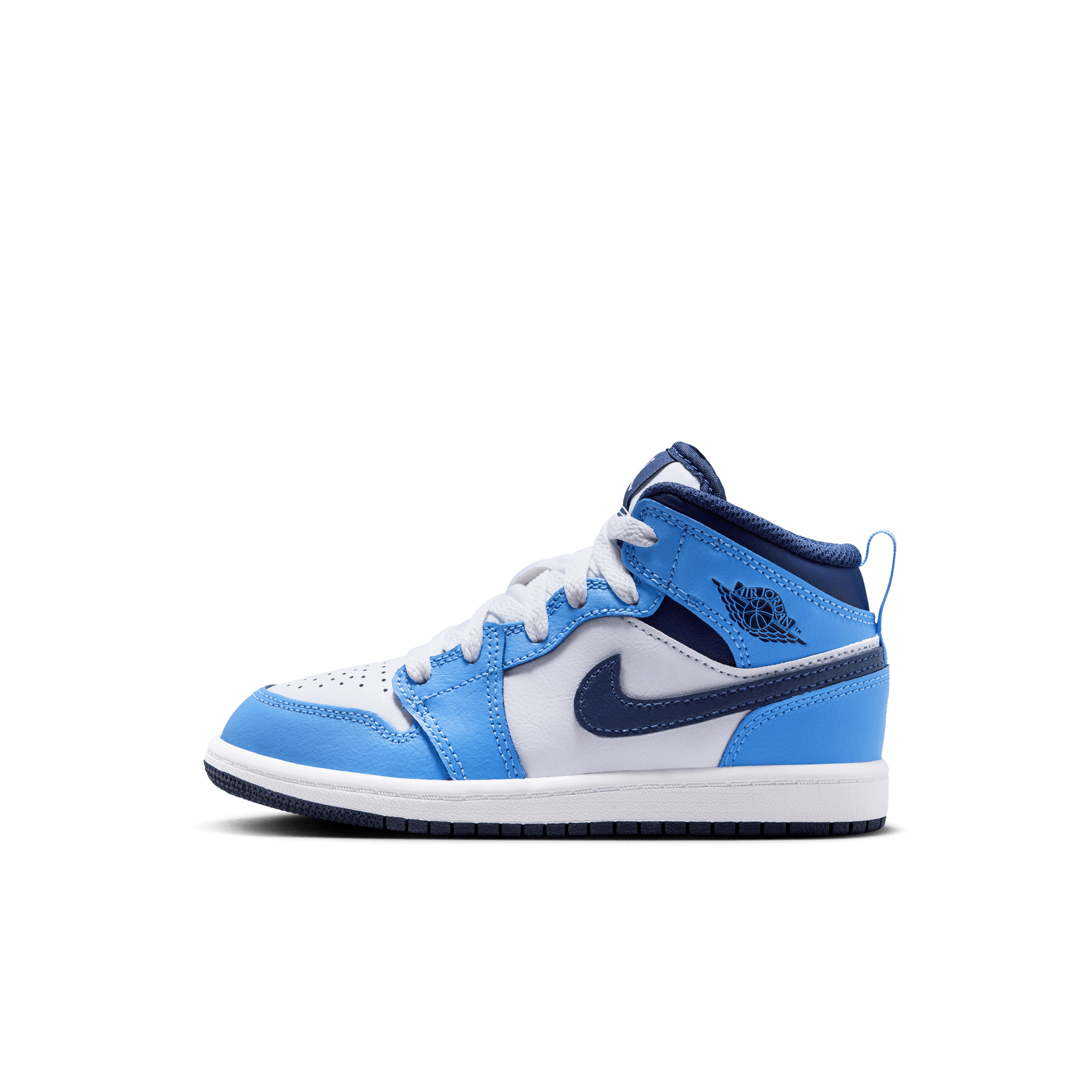 Jordan 1 Mid "University Blue/Midnight Navy/White" Preschool Boys' Shoe - NAVY/WHITE Thumbnail View 3
