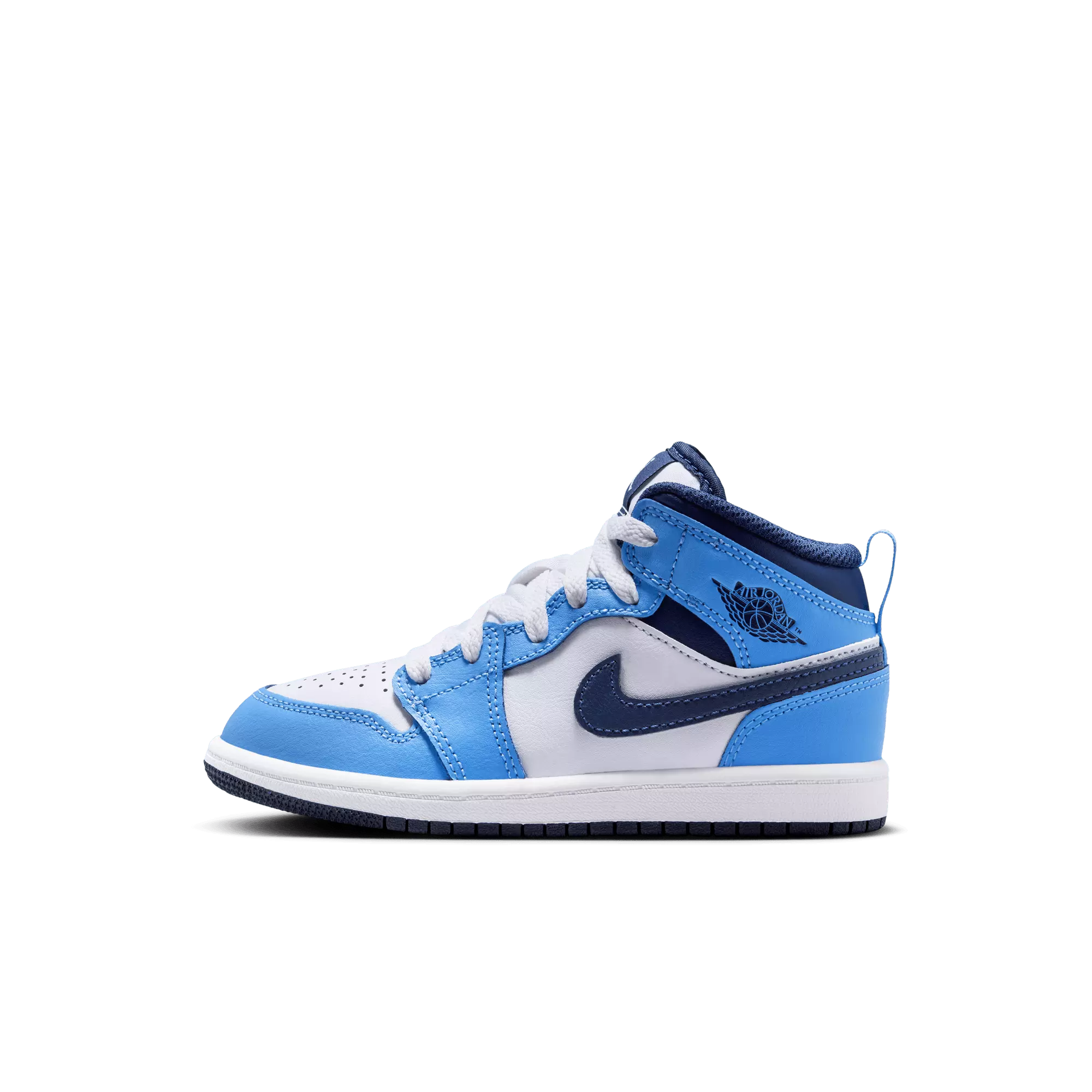 Jordan 1 Mid "University Blue/Midnight Navy/White" Preschool Boys' Shoe - NAVY/WHITE