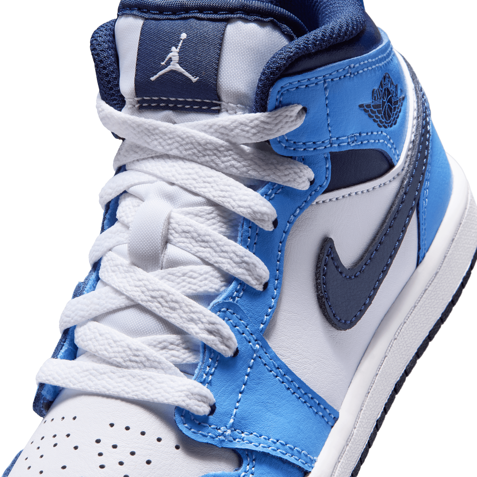Jordan 1 Mid "University Blue/Midnight Navy/White" Preschool Boys' Shoe - NAVY/WHITE Thumbnail View 10