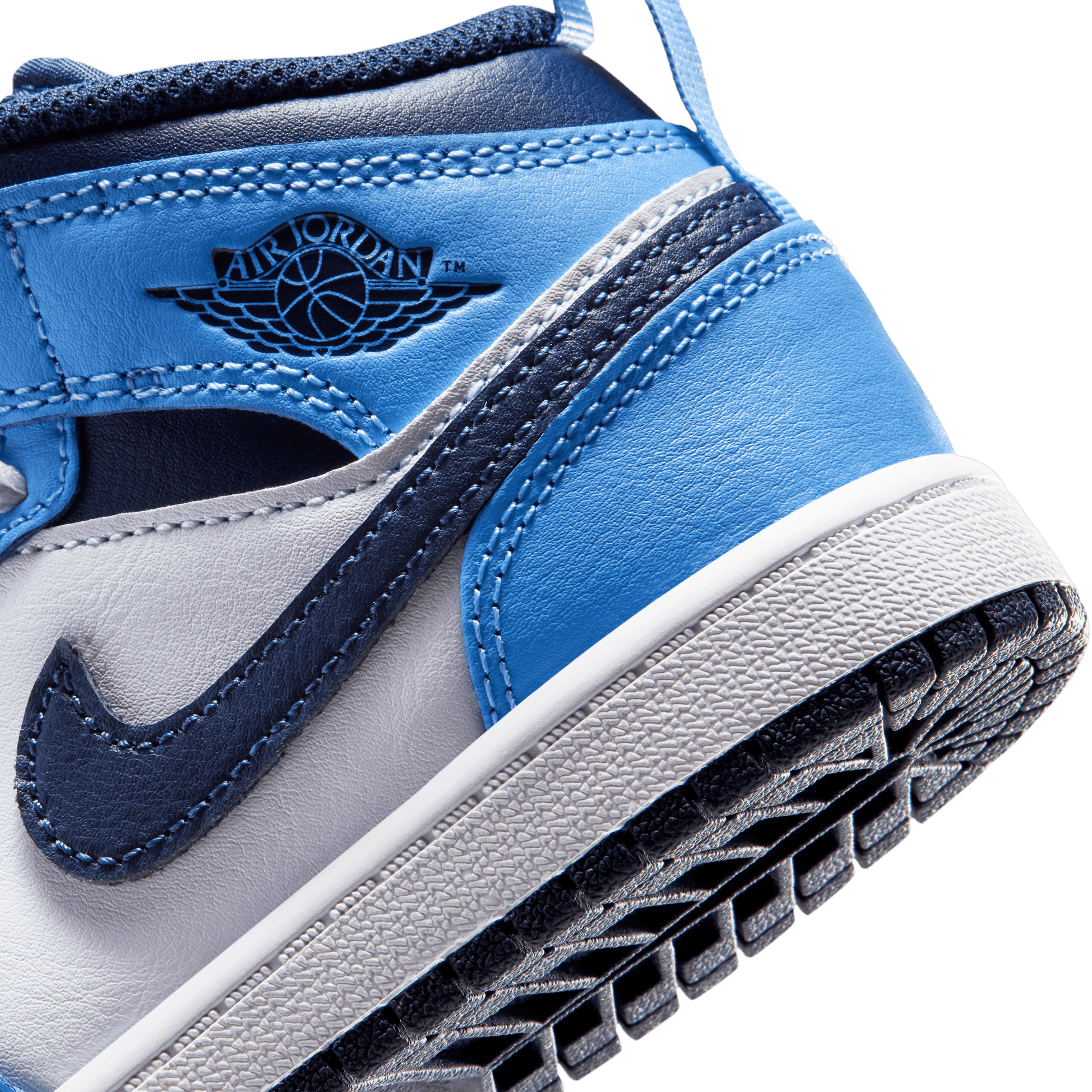 Jordan 1 Mid "University Blue/Midnight Navy/White" Preschool Boys' Shoe - NAVY/WHITE Thumbnail View 11