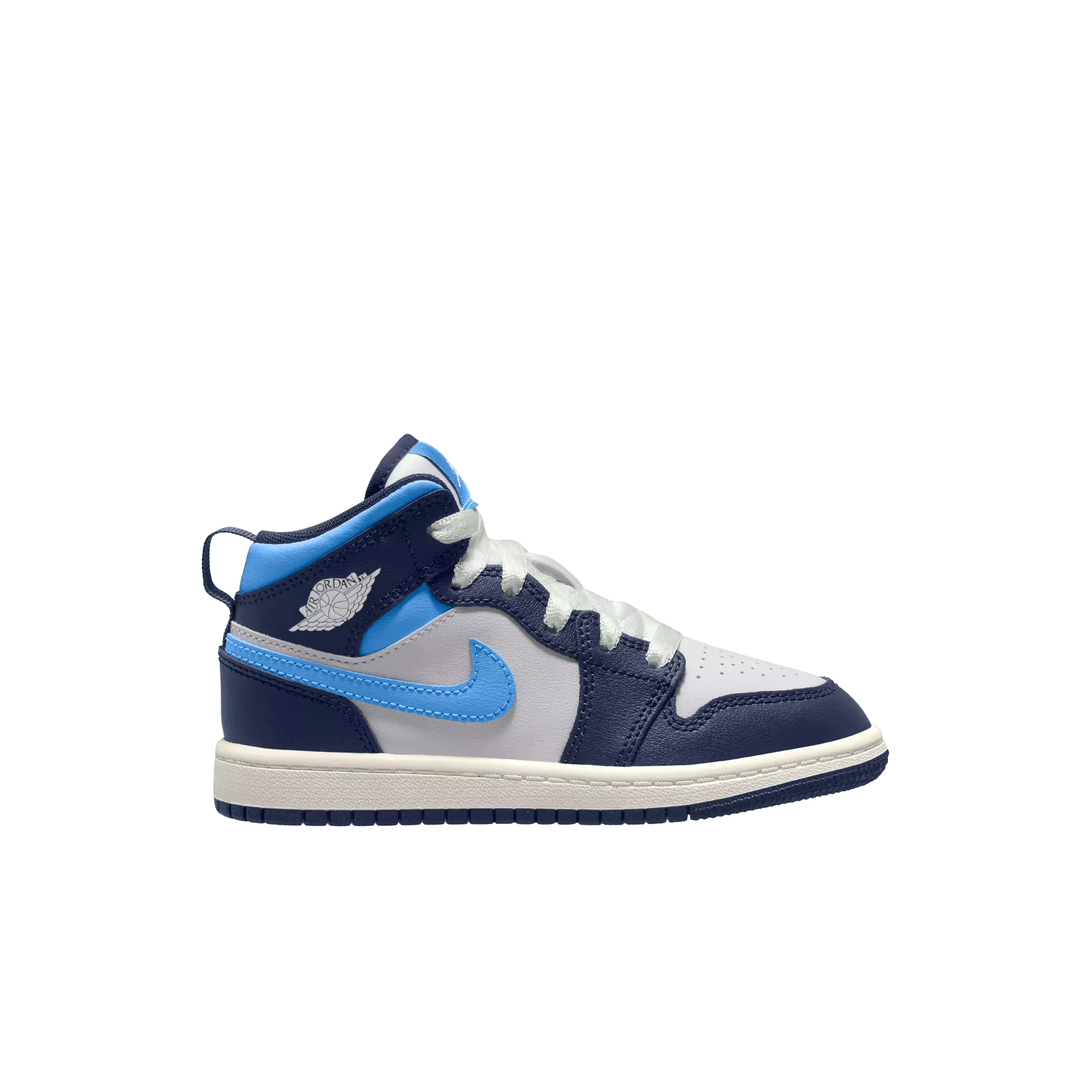 Jordan 1 Mid "University Blue/Midnight Navy/White" Preschool Boys' Shoe - NAVY/WHITE