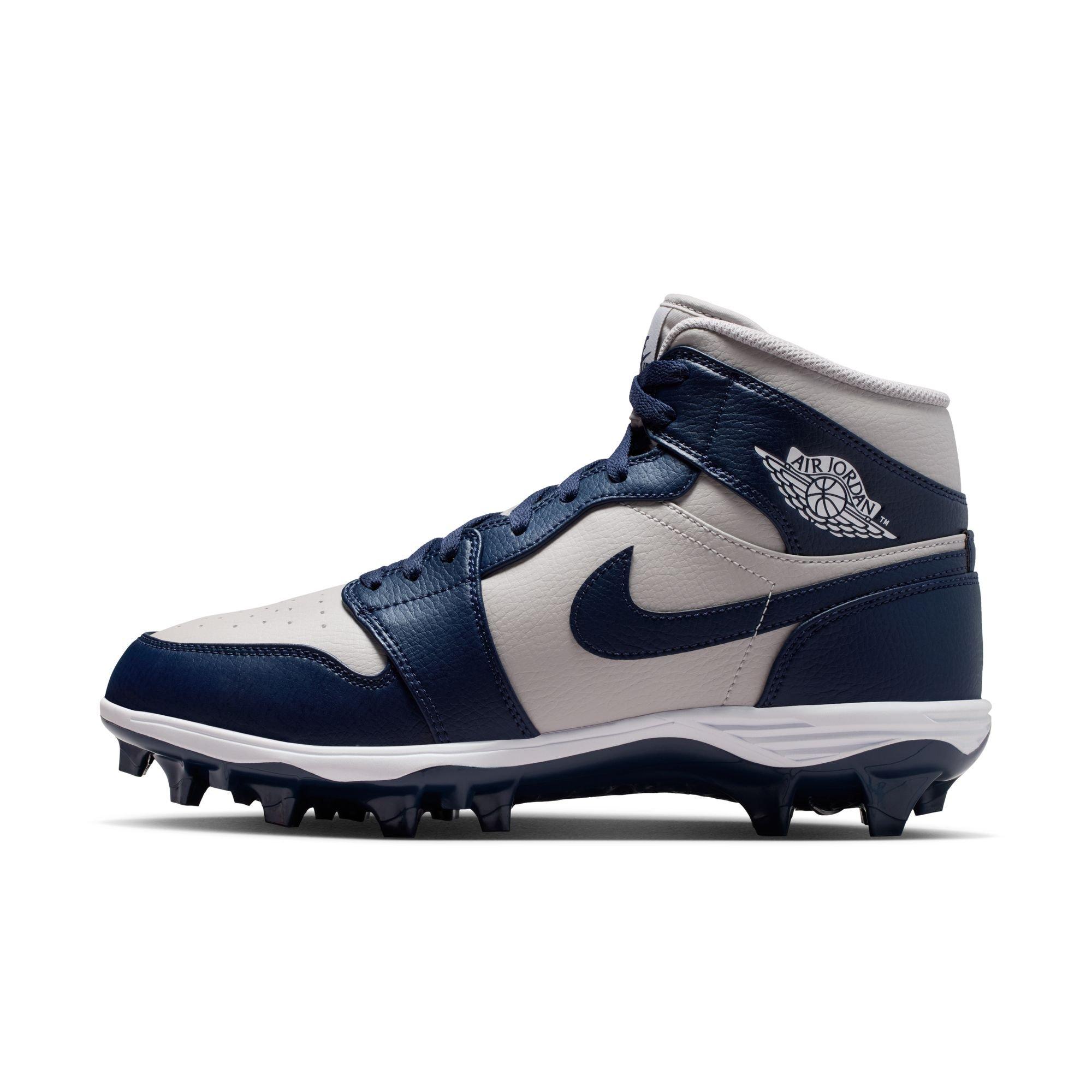 Jordan 1 Mid TD "Wolf Grey" Men's Football Cleat - WOLF GREY/COLLEGE NAVY/WHITE Thumbnail View 9