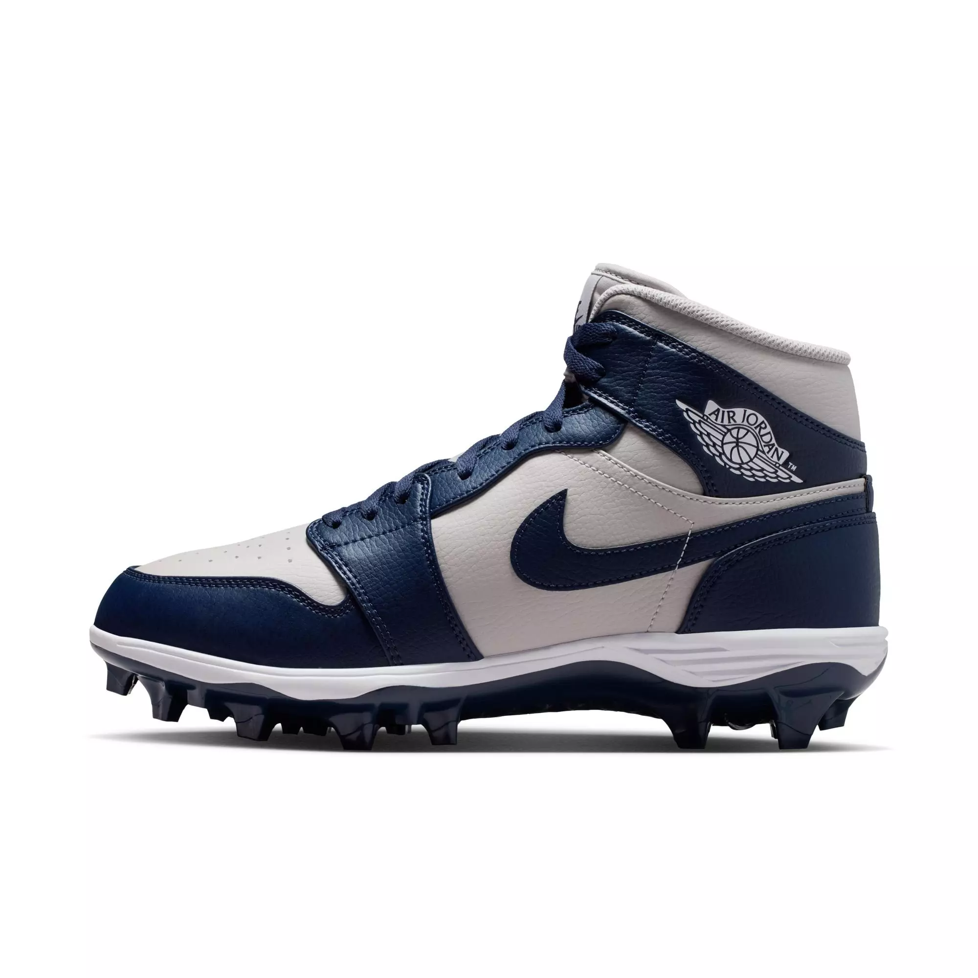 Jordan 1 Mid TD "Wolf Grey" Men's Football Cleat - WOLF GREY/COLLEGE NAVY/WHITE