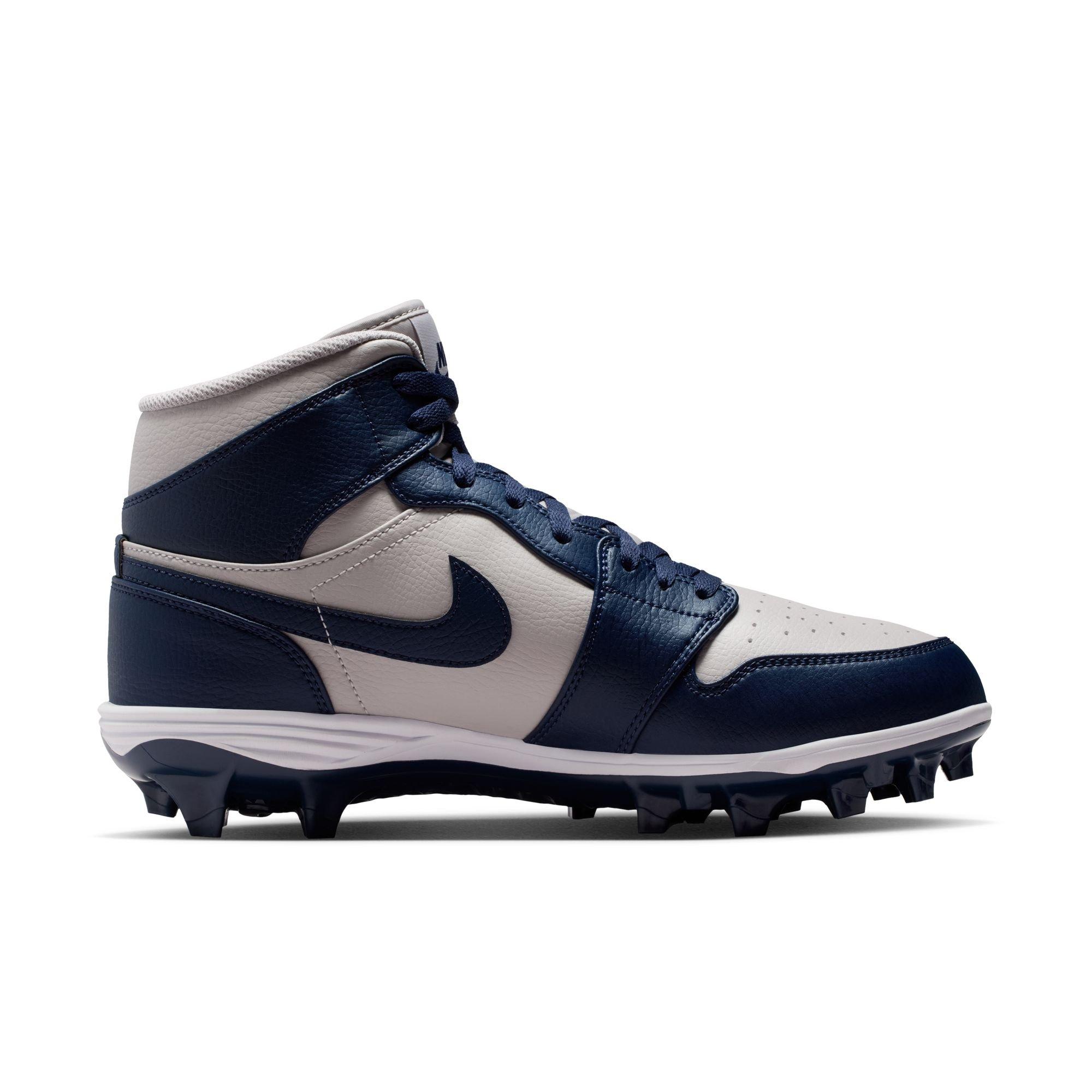 Jordan 1 Mid TD "Wolf Grey" Men's Football Cleat - WOLF GREY/COLLEGE NAVY/WHITE Thumbnail View 3