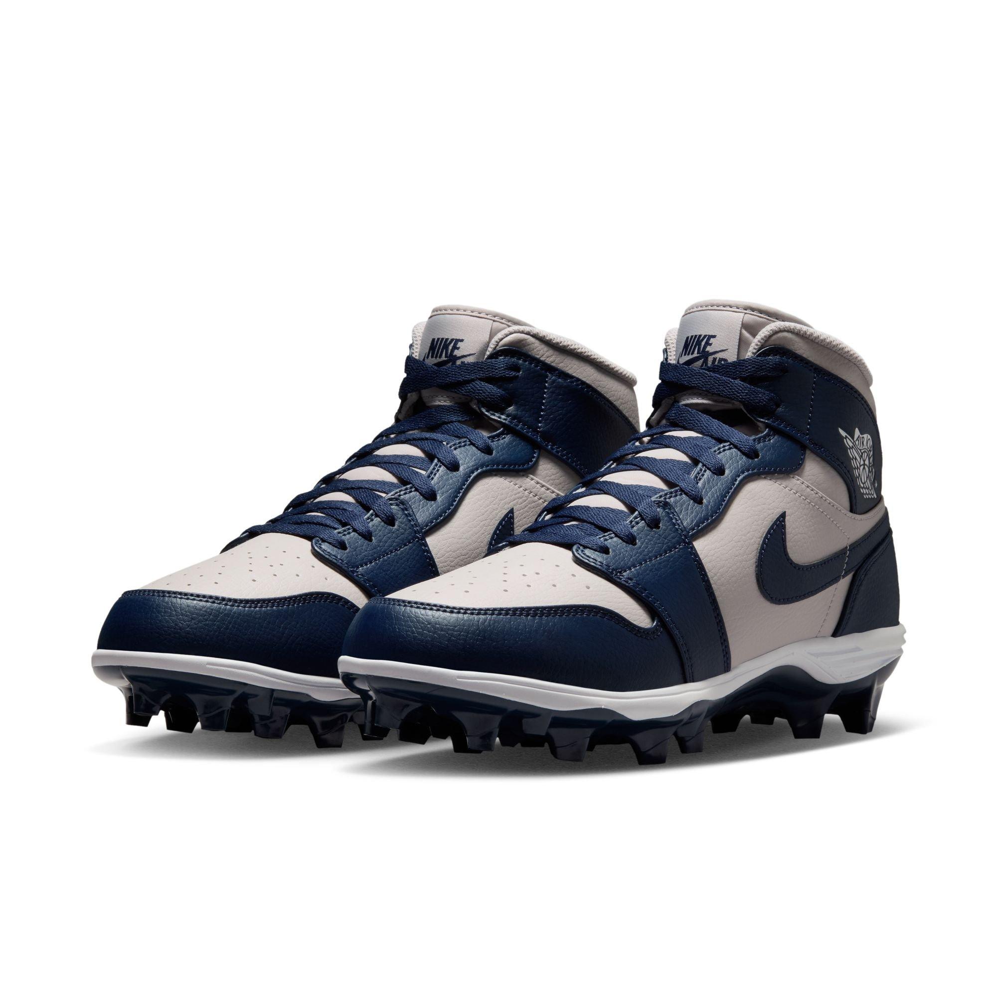 Jordan 1 Mid TD "Wolf Grey" Men's Football Cleat - WOLF GREY/COLLEGE NAVY/WHITE Thumbnail View 4