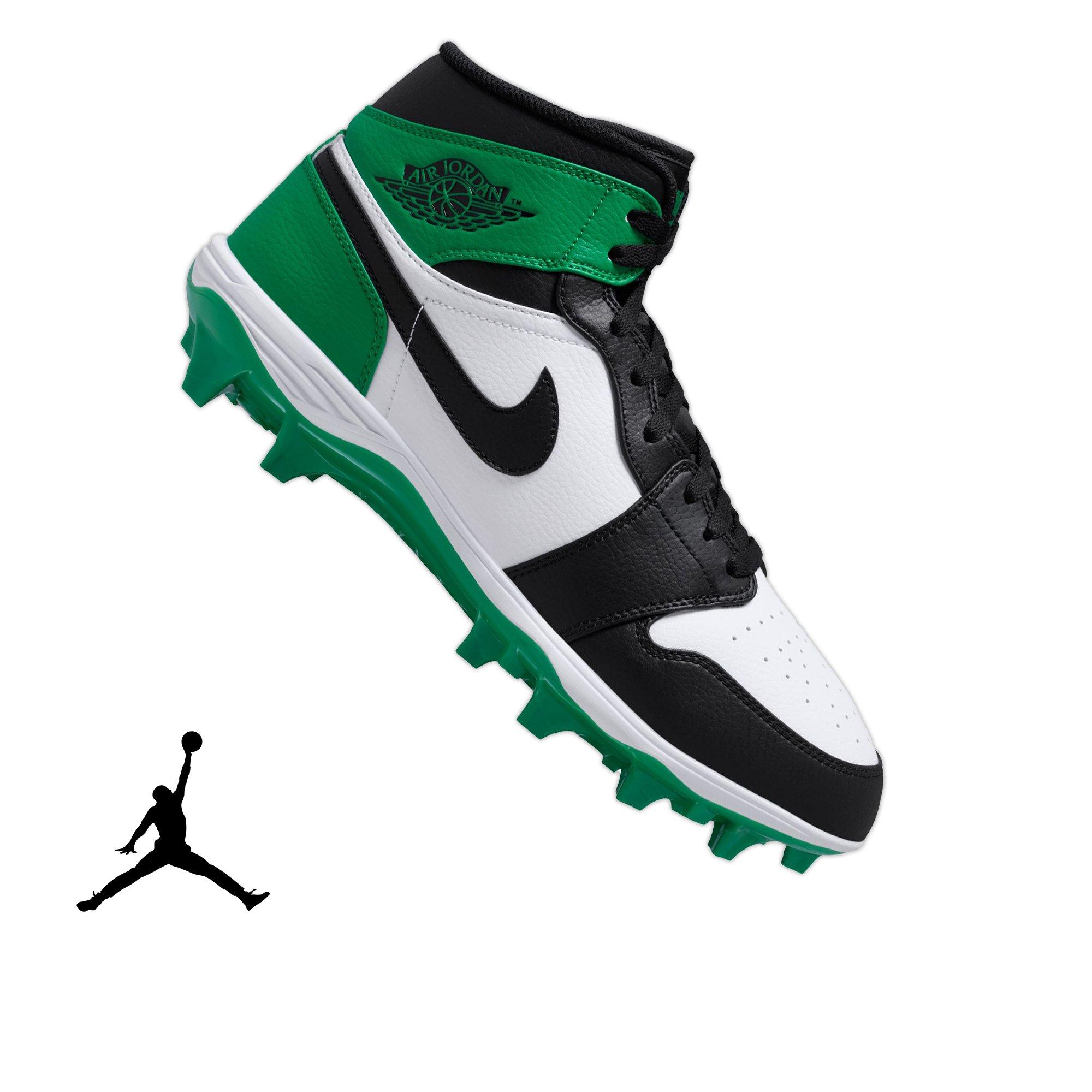Jordan 1 Mid TD "Black/Lucky Green" Men's Football Cleat - BLACK/LUCKY GREEN/WHITE Thumbnail View 1