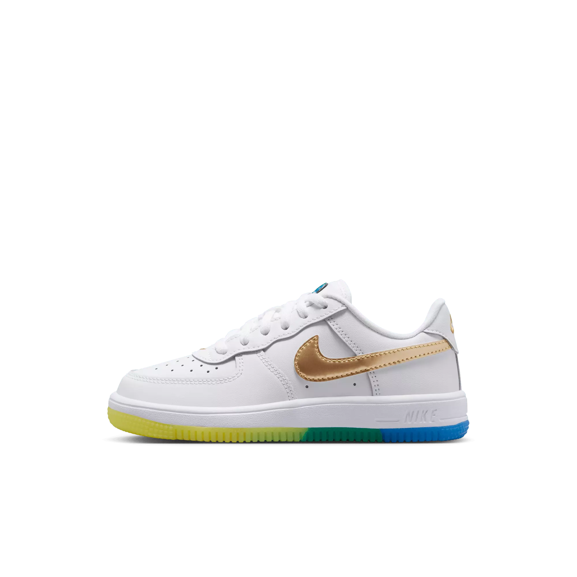 Nike Air Force 1 Low "White/Metallic Gold/Soar/Sonic Yellow" Preschool Boys' Shoe - WHITE/YELLOW/GREEN