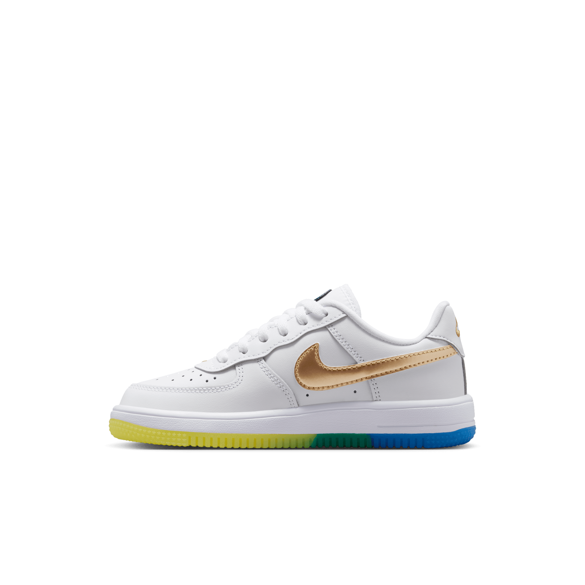 Nike Air Force 1 Low "White/Metallic Gold/Soar/Sonic Yellow" Preschool Boys' Shoe - WHITE/YELLOW/GREEN Thumbnail View 4