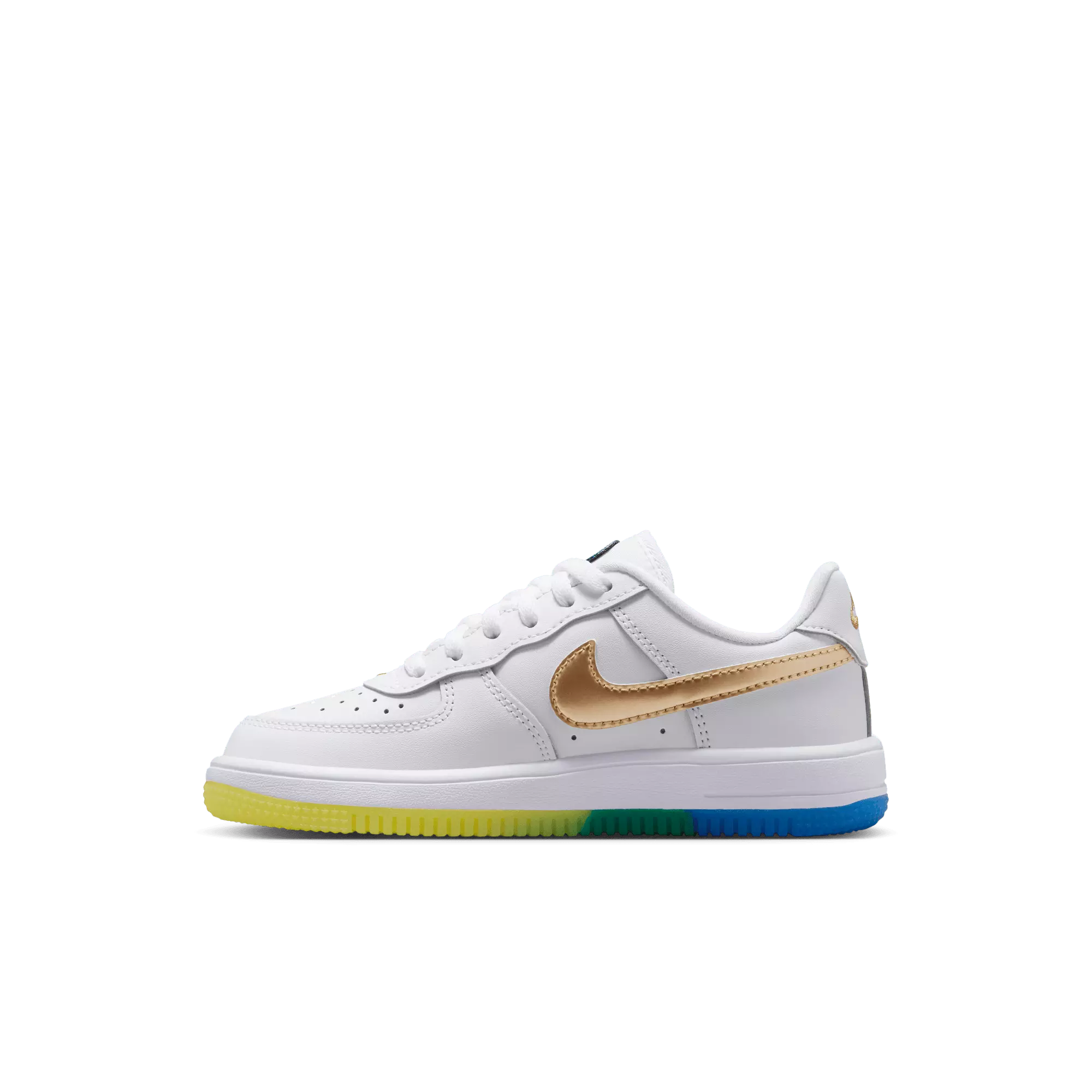 Nike Air Force 1 Low "White/Metallic Gold/Soar/Sonic Yellow" Preschool Boys' Shoe - WHITE/YELLOW/GREEN