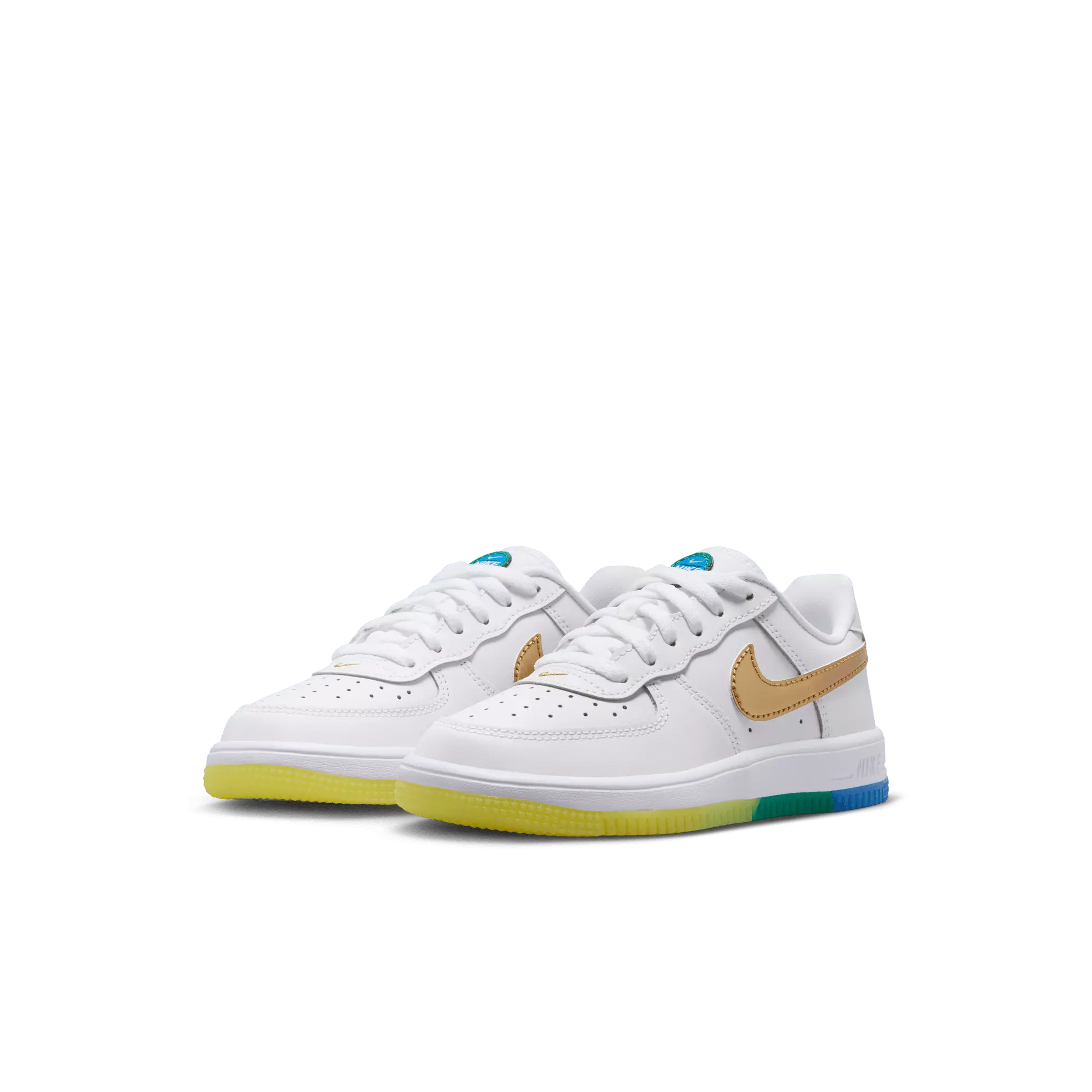 Nike Air Force 1 Low "White/Metallic Gold/Soar/Sonic Yellow" Preschool Boys' Shoe - WHITE/YELLOW/GREEN