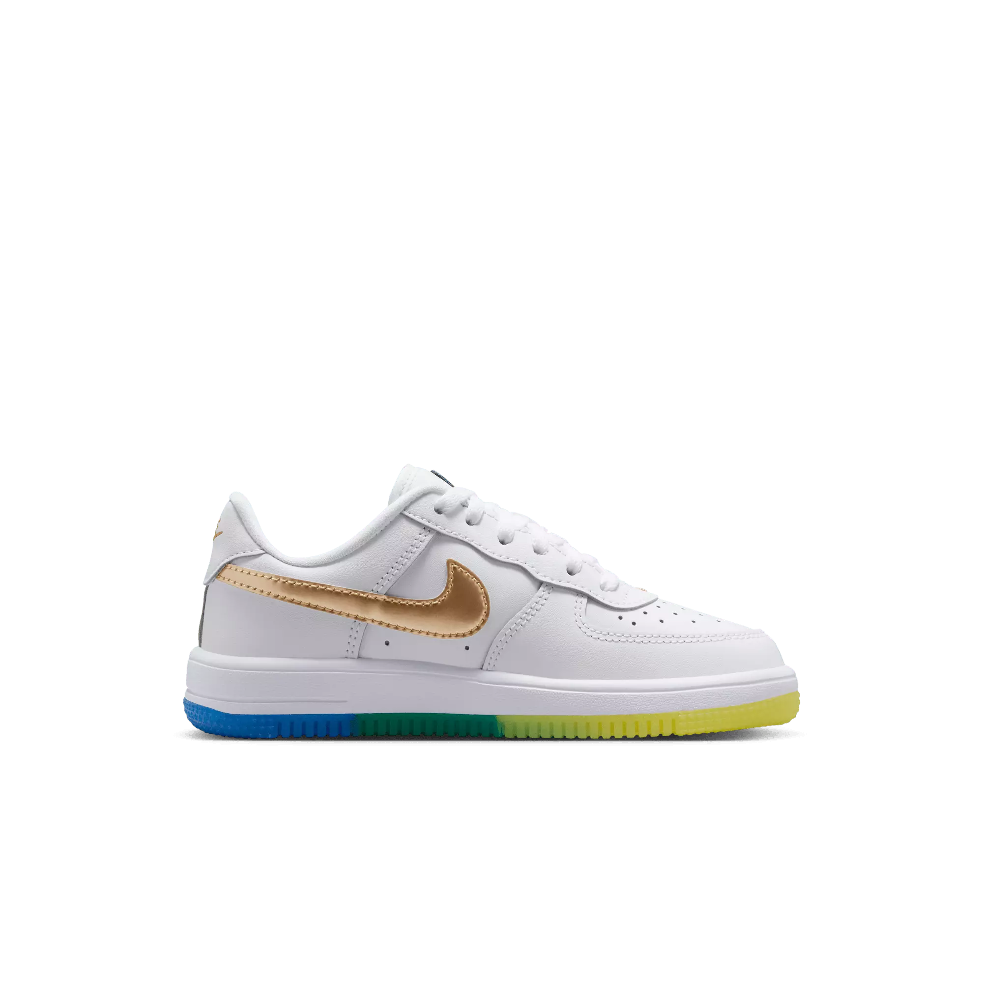 Nike Air Force 1 Low "White/Metallic Gold/Soar/Sonic Yellow" Preschool Boys' Shoe - WHITE/YELLOW/GREEN