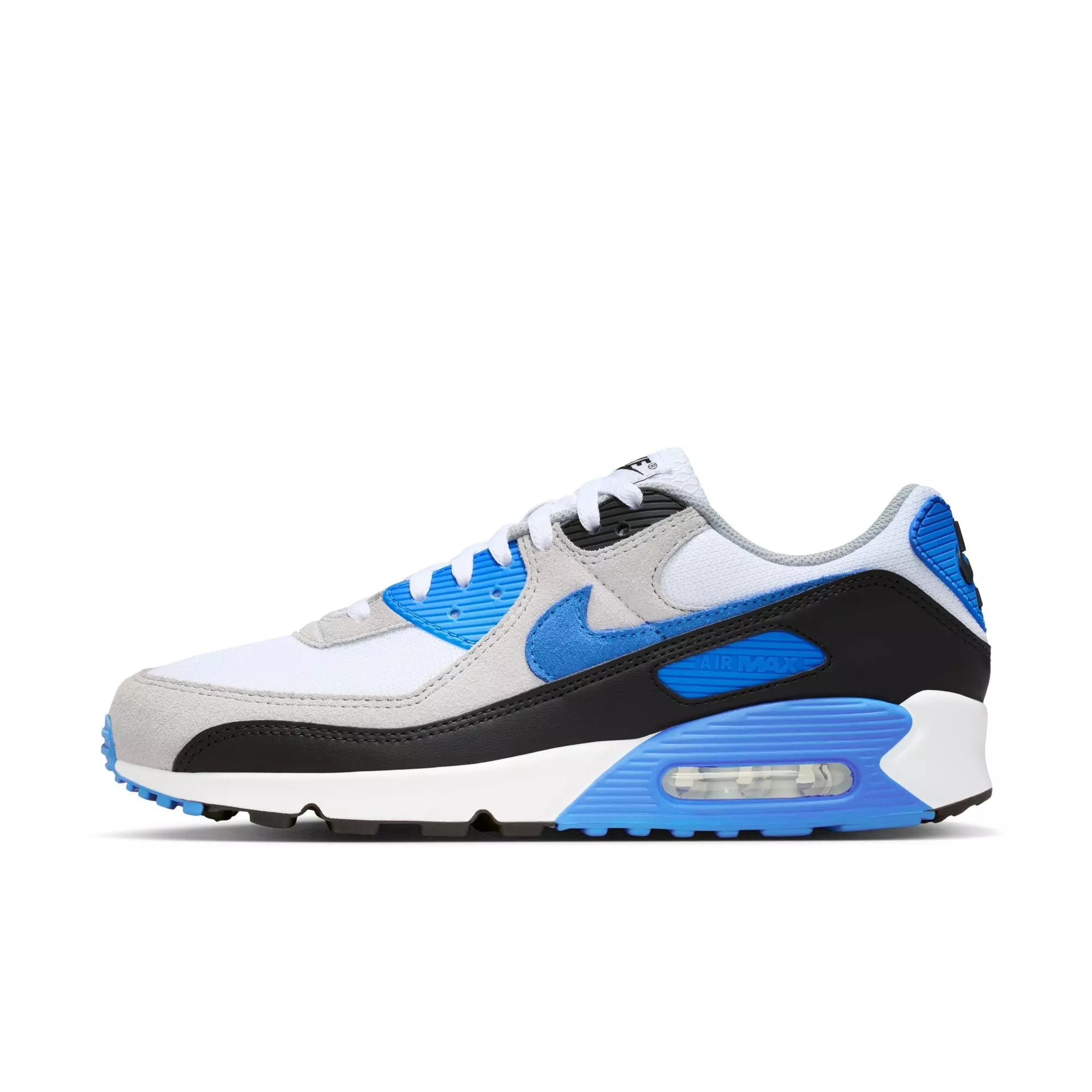 Nike Air Max 90 "White/Blue Crystal/Lt Smoke Grey/Black" Men's Shoe - WHITE/BLUE