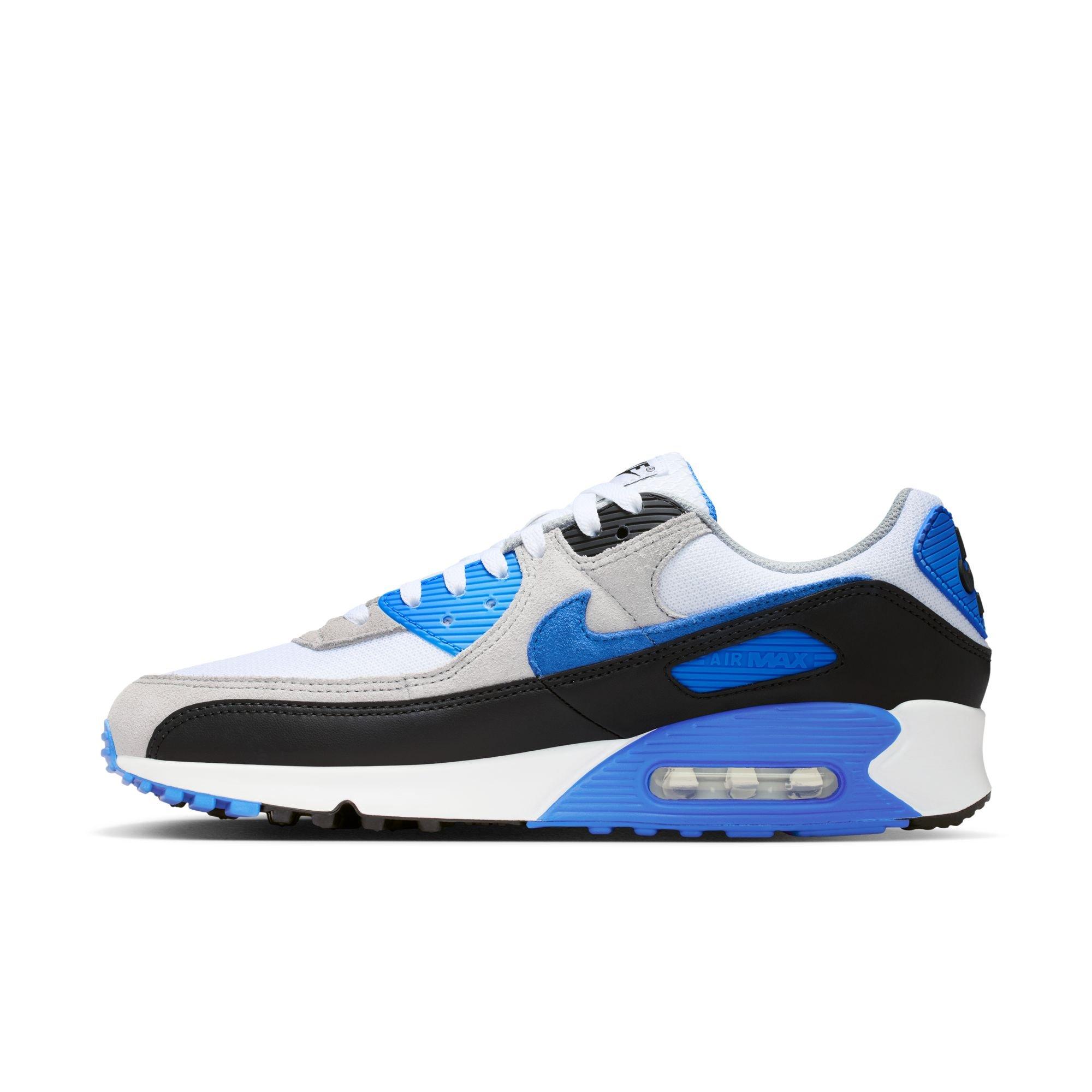 Nike Air Max 90 "White/Blue Crystal/Lt Smoke Grey/Black" Men's Shoe - WHITE/BLUE Thumbnail View 4