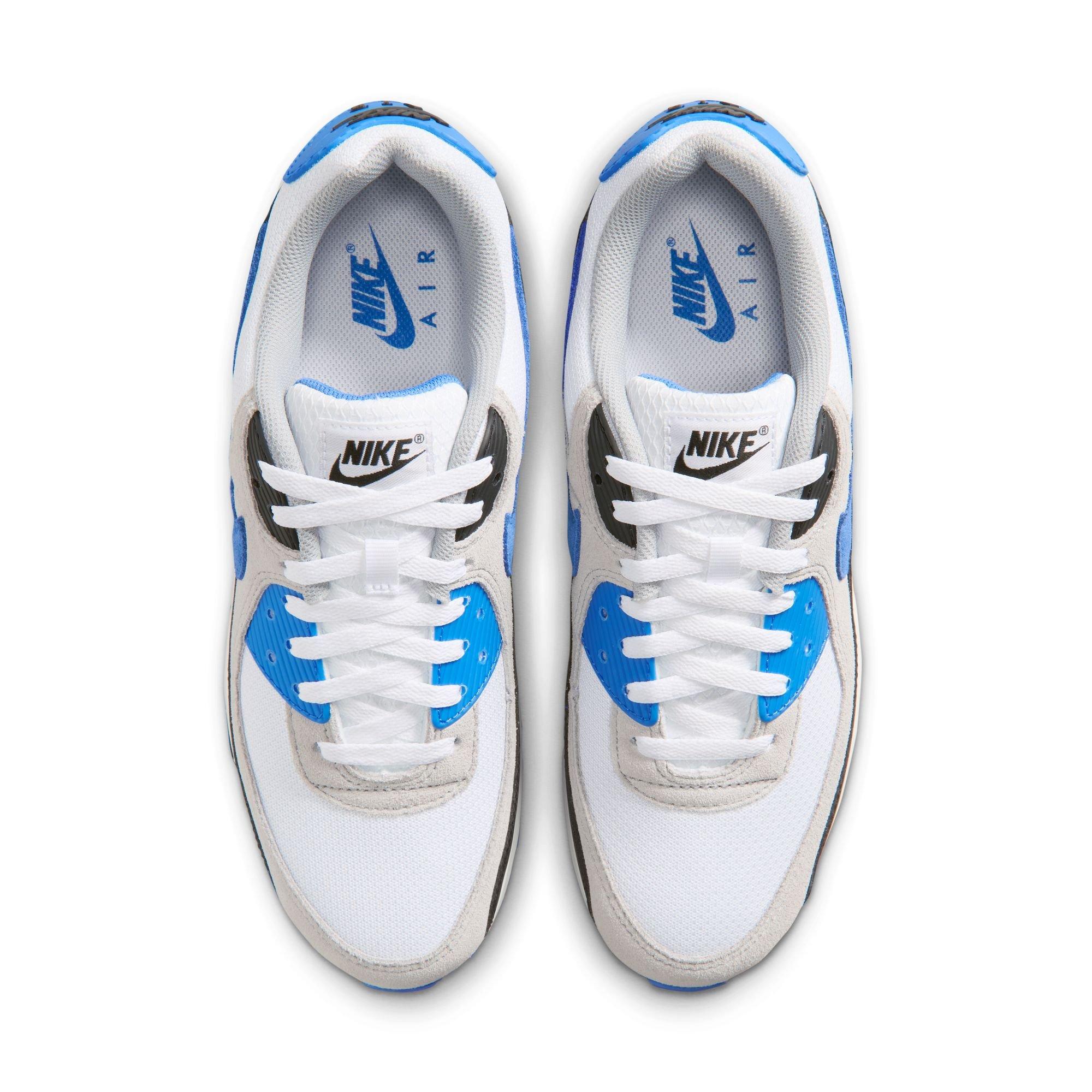 Nike Air Max 90 "White/Blue Crystal/Lt Smoke Grey/Black" Men's Shoe - WHITE/BLUE Thumbnail View 6