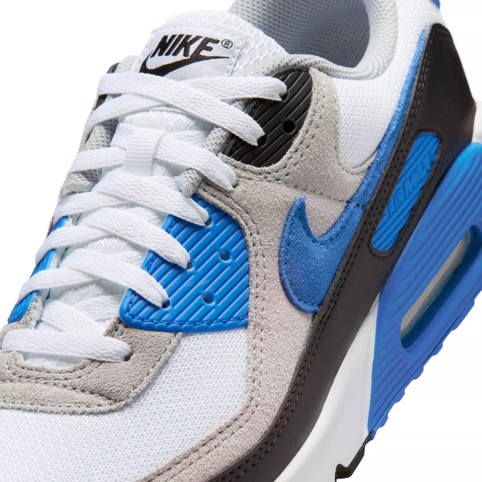 Nike Air Max 90 "White/Blue Crystal/Lt Smoke Grey/Black" Men's Shoe - WHITE/BLUE