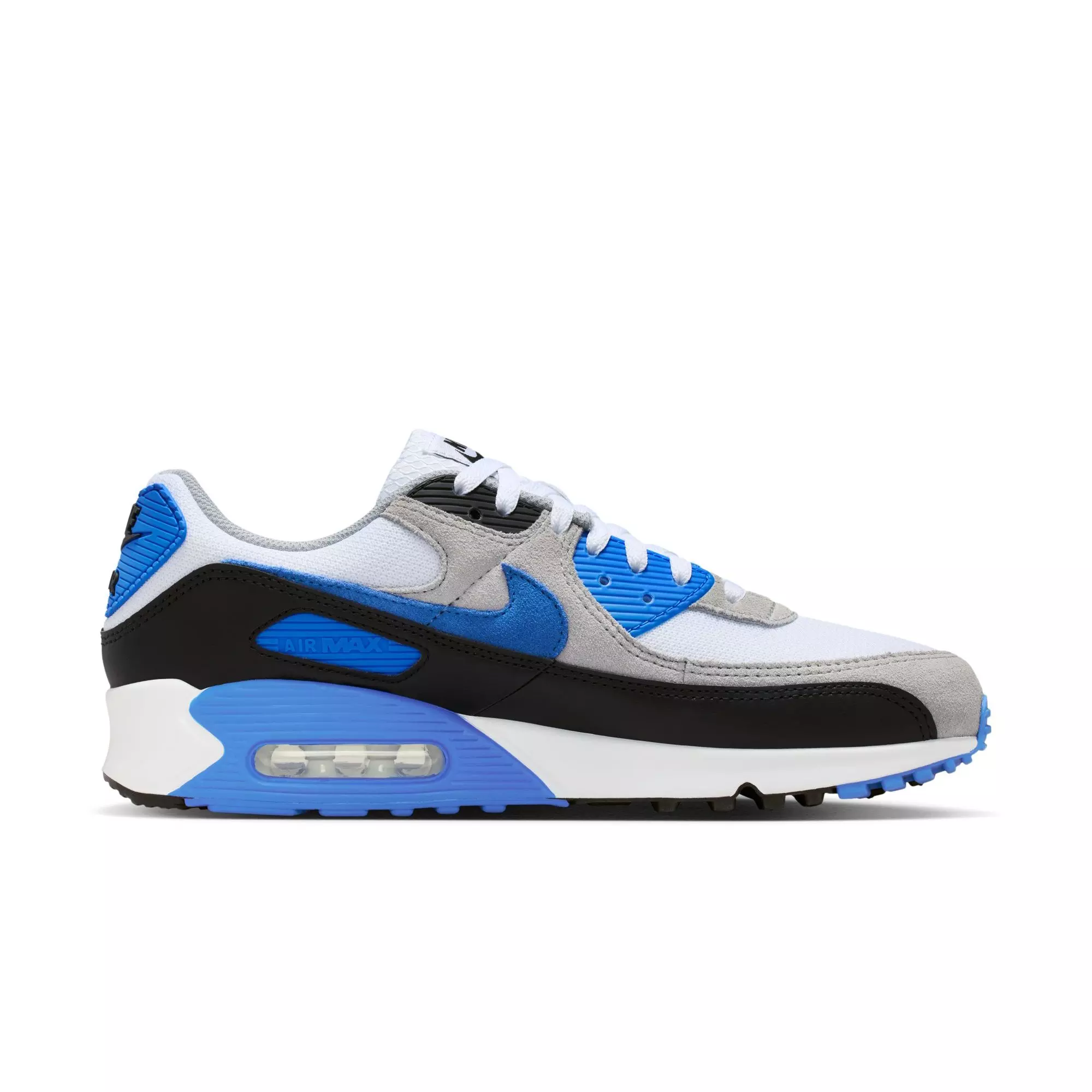 Nike Air Max 90 "White/Blue Crystal/Lt Smoke Grey/Black" Men's Shoe - WHITE/BLUE