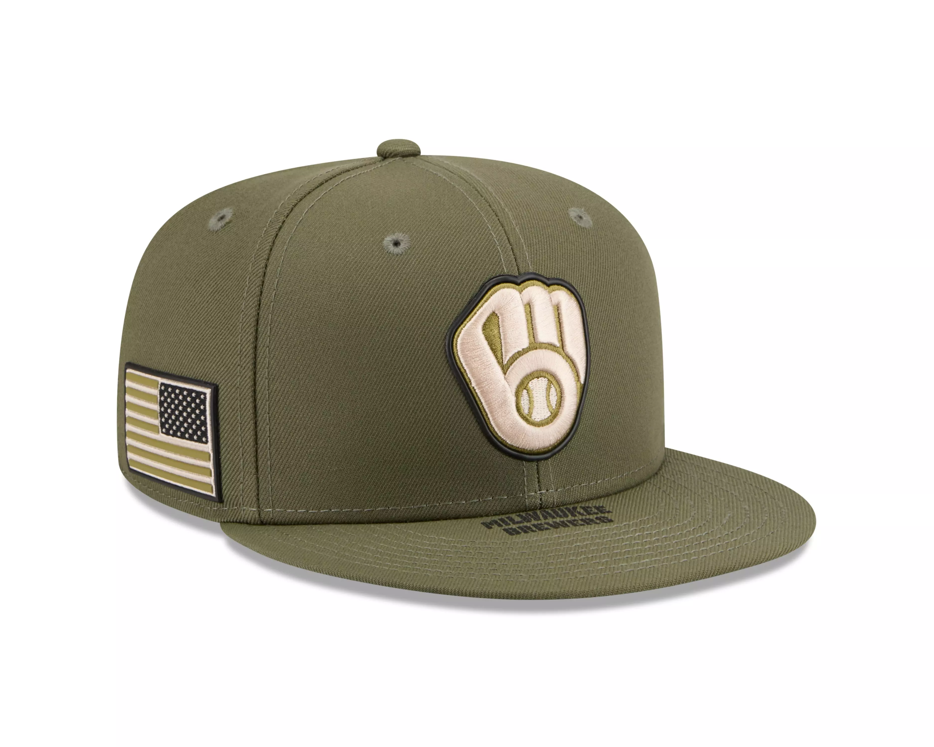 New Era Milwaukee Brewers 9FIFTY Armed Forces Snapback Hat-Green - GREEN