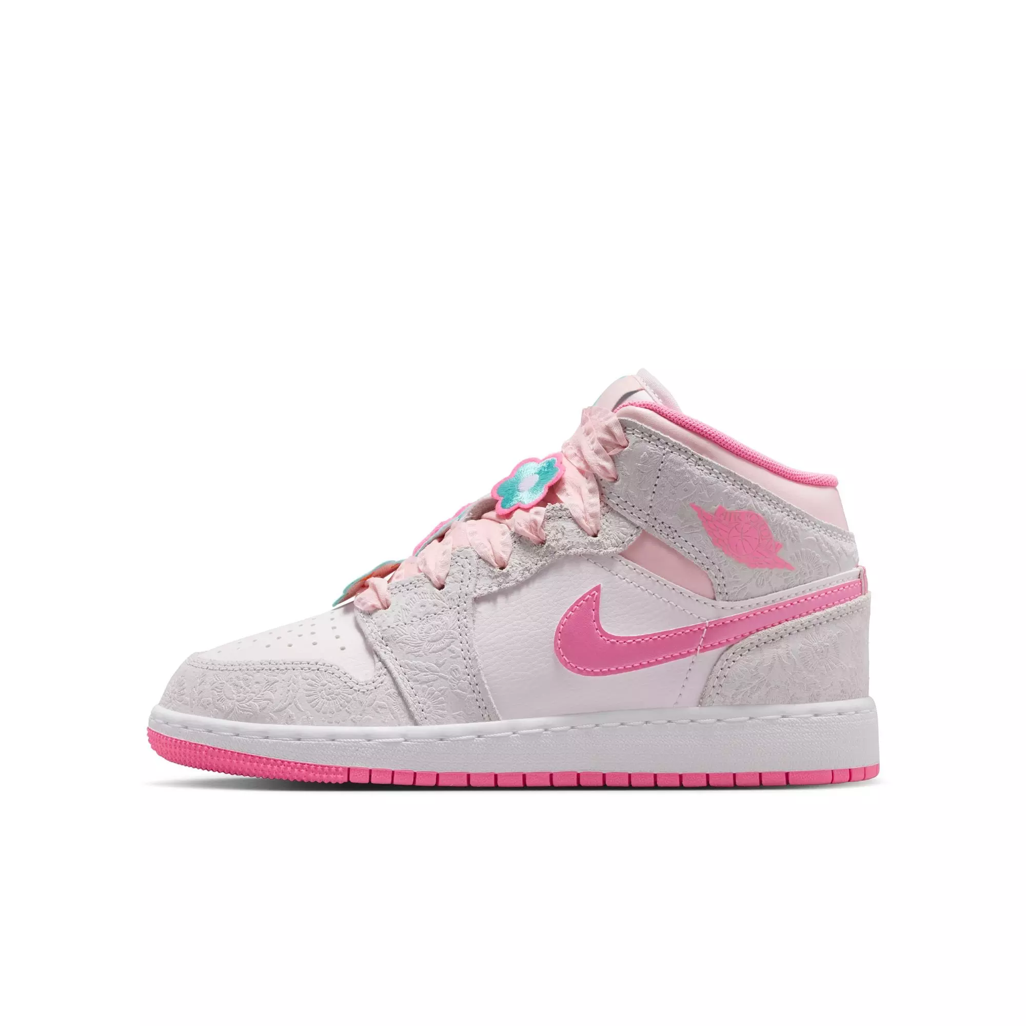 Jordan 1 Mid Alt SE "Vast Grey/Pink Glow/Sail" Grade School Girls' Shoe - PINK/GREY