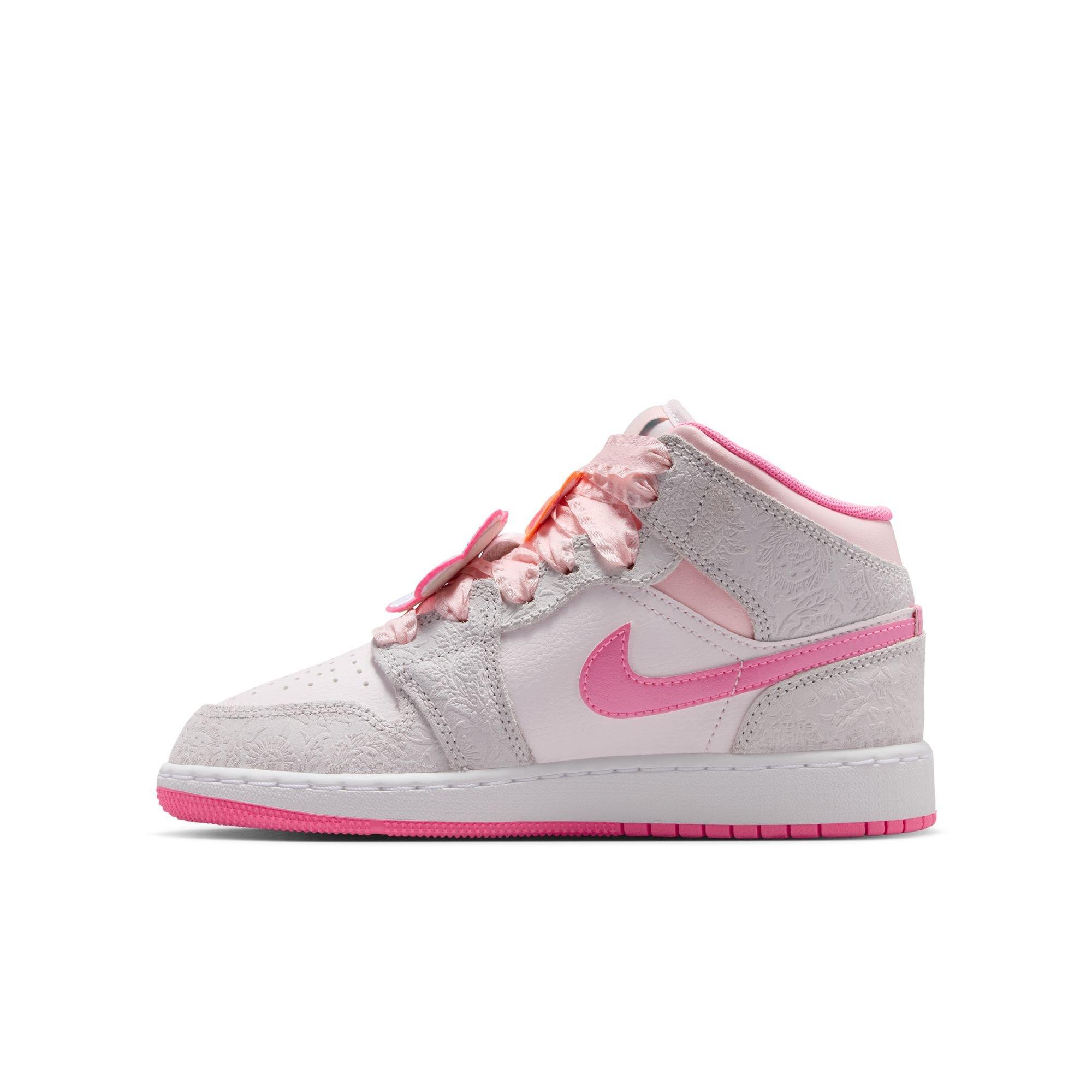 Jordan 1 Mid Alt SE "Vast Grey/Pink Glow/Sail" Grade School Girls' Shoe - PINK/GREY Thumbnail View 4