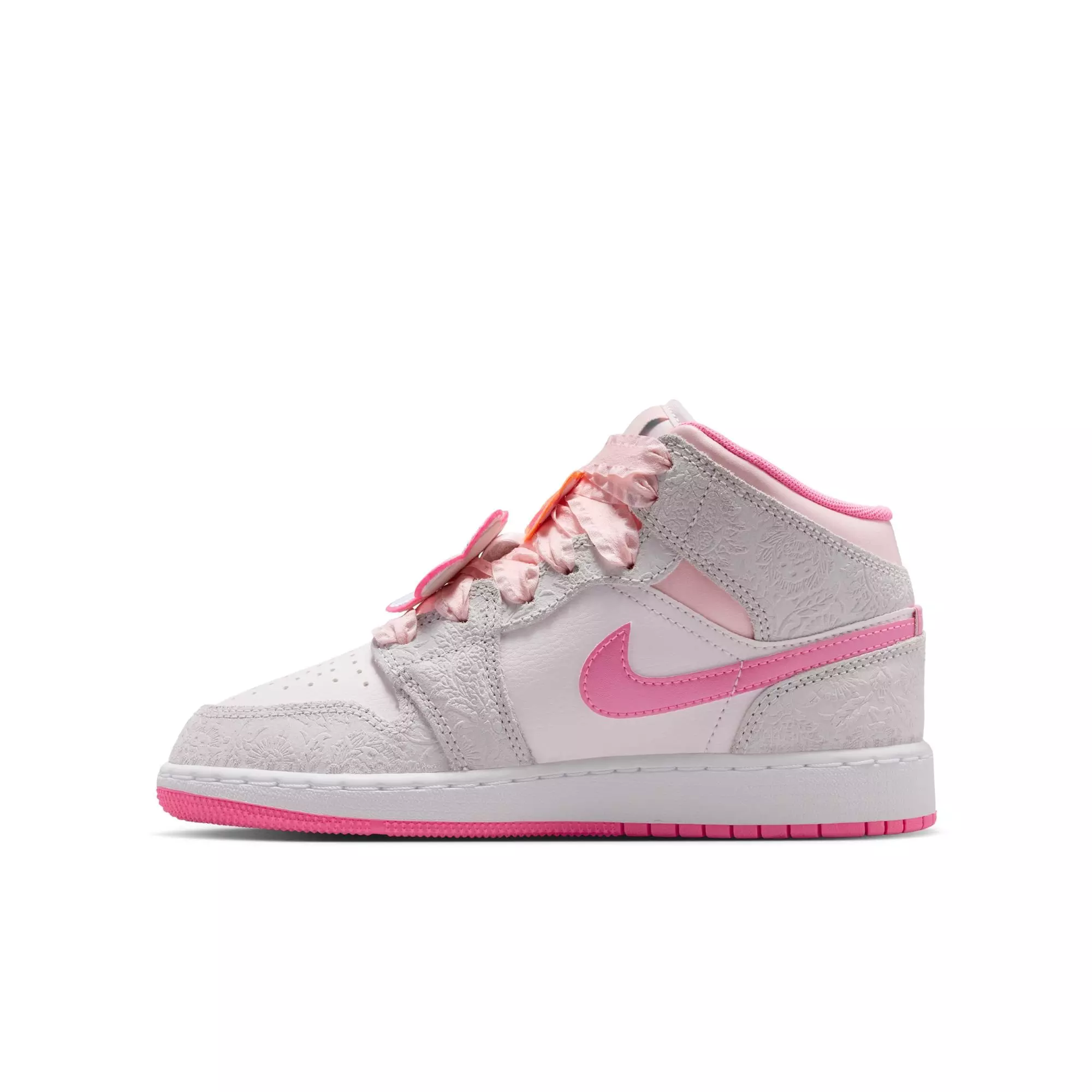 Jordan 1 Mid Alt SE "Vast Grey/Pink Glow/Sail" Grade School Girls' Shoe - PINK/GREY