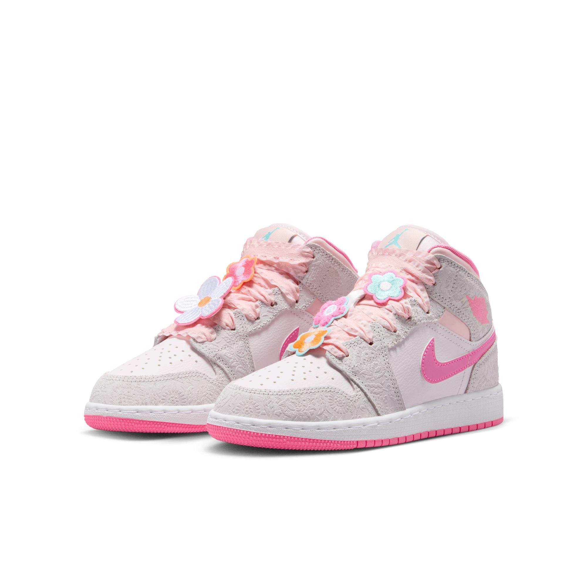 Jordan 1 Mid Alt SE "Vast Grey/Pink Glow/Sail" Grade School Girls' Shoe - PINK/GREY Thumbnail View 5