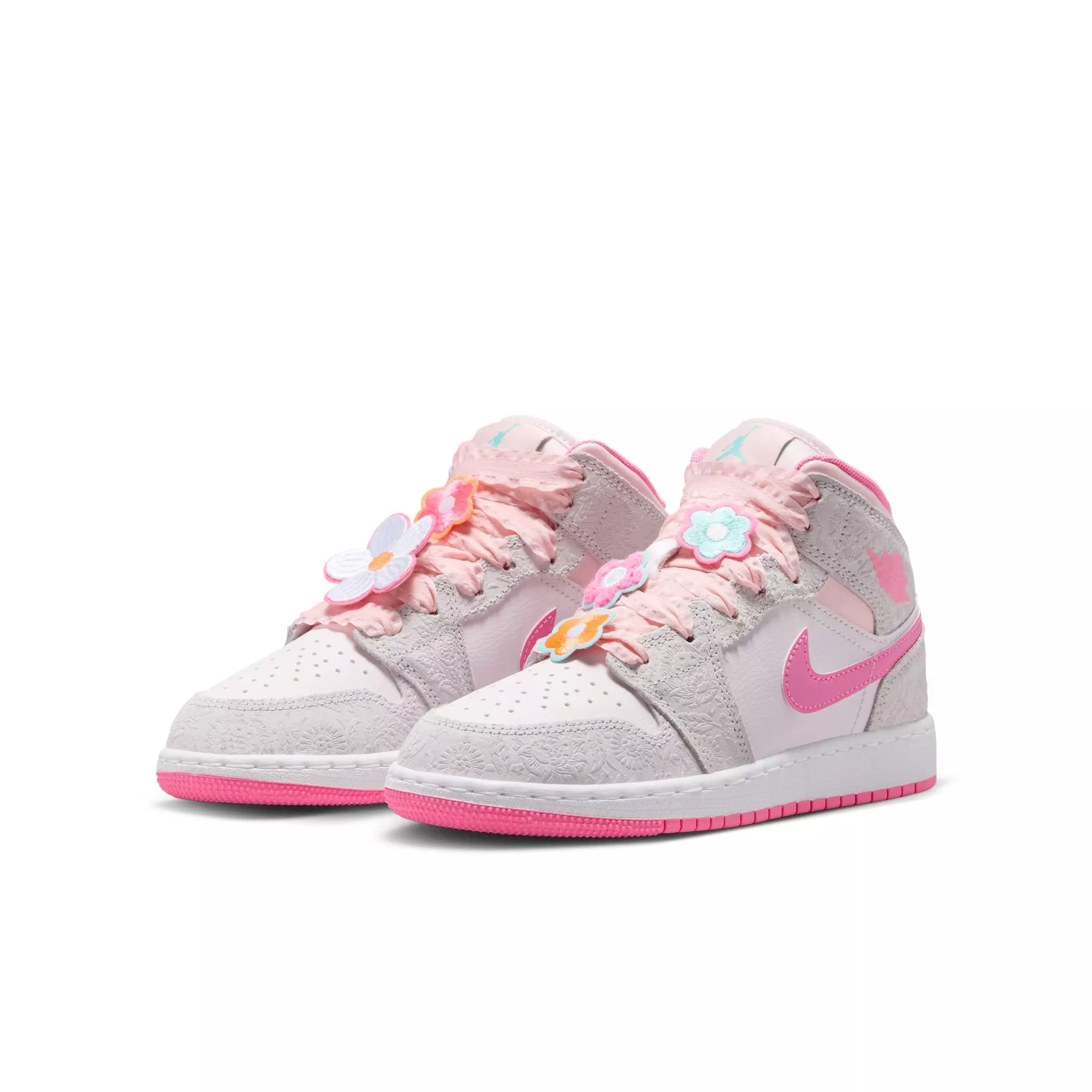 Jordan 1 Mid Alt SE "Vast Grey/Pink Glow/Sail" Grade School Girls' Shoe - PINK/GREY