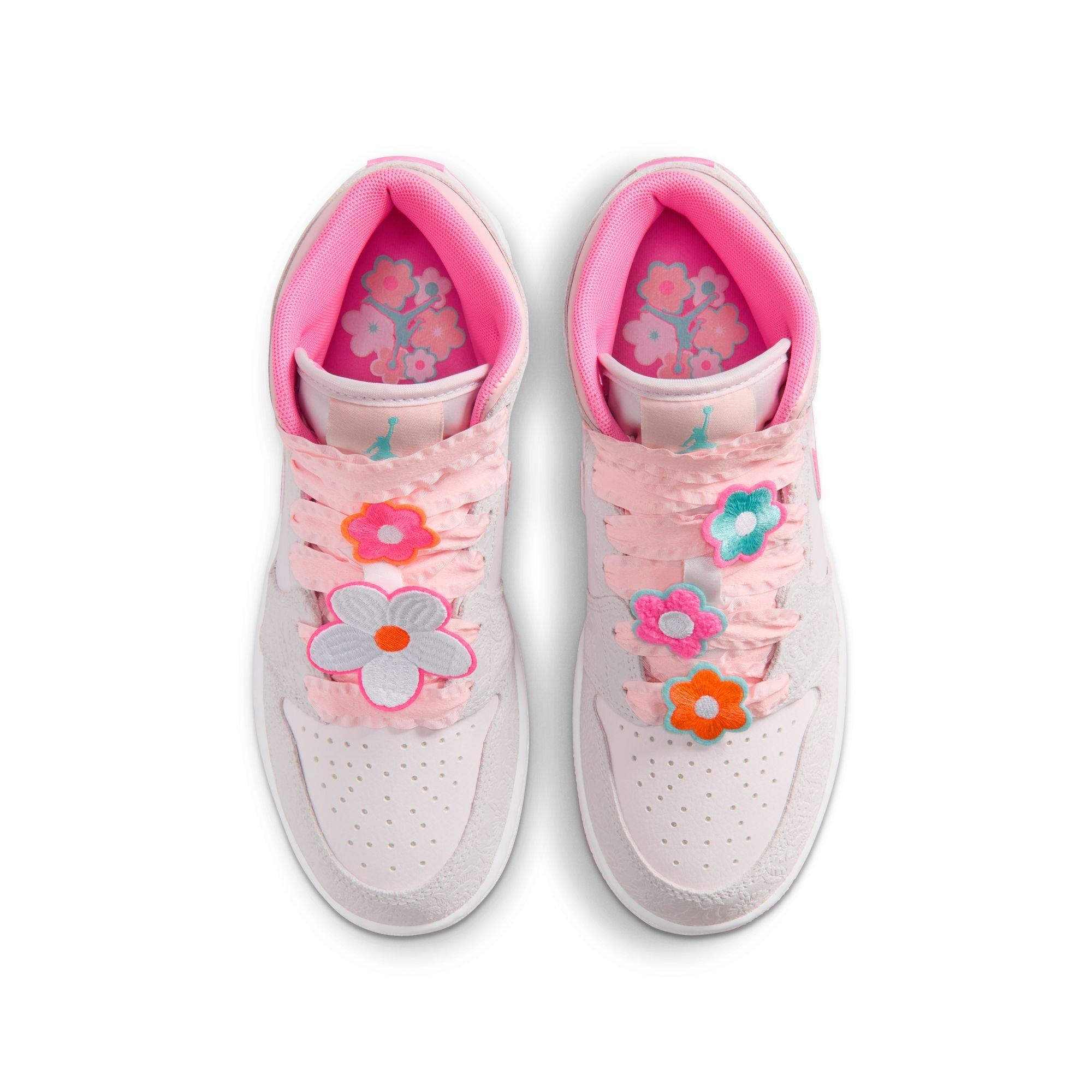 Jordan 1 Mid Alt SE "Vast Grey/Pink Glow/Sail" Grade School Girls' Shoe - PINK/GREY Thumbnail View 6