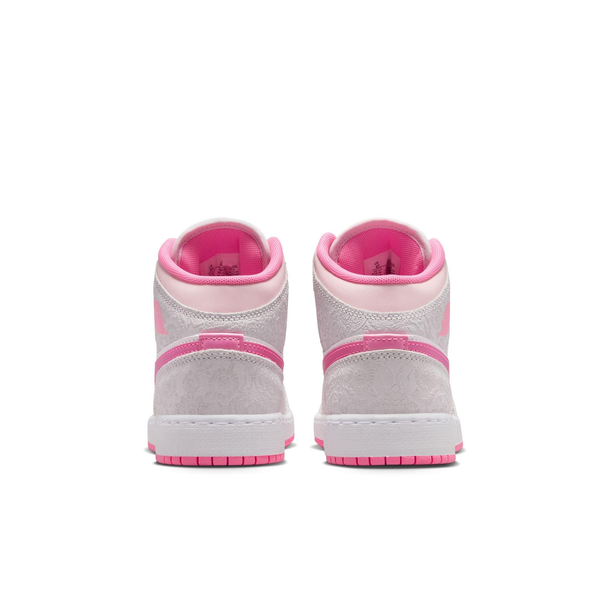 Jordan 1 Mid Alt SE "Vast Grey/Pink Glow/Sail" Grade School Girls' Shoe - PINK/GREY Thumbnail View 7