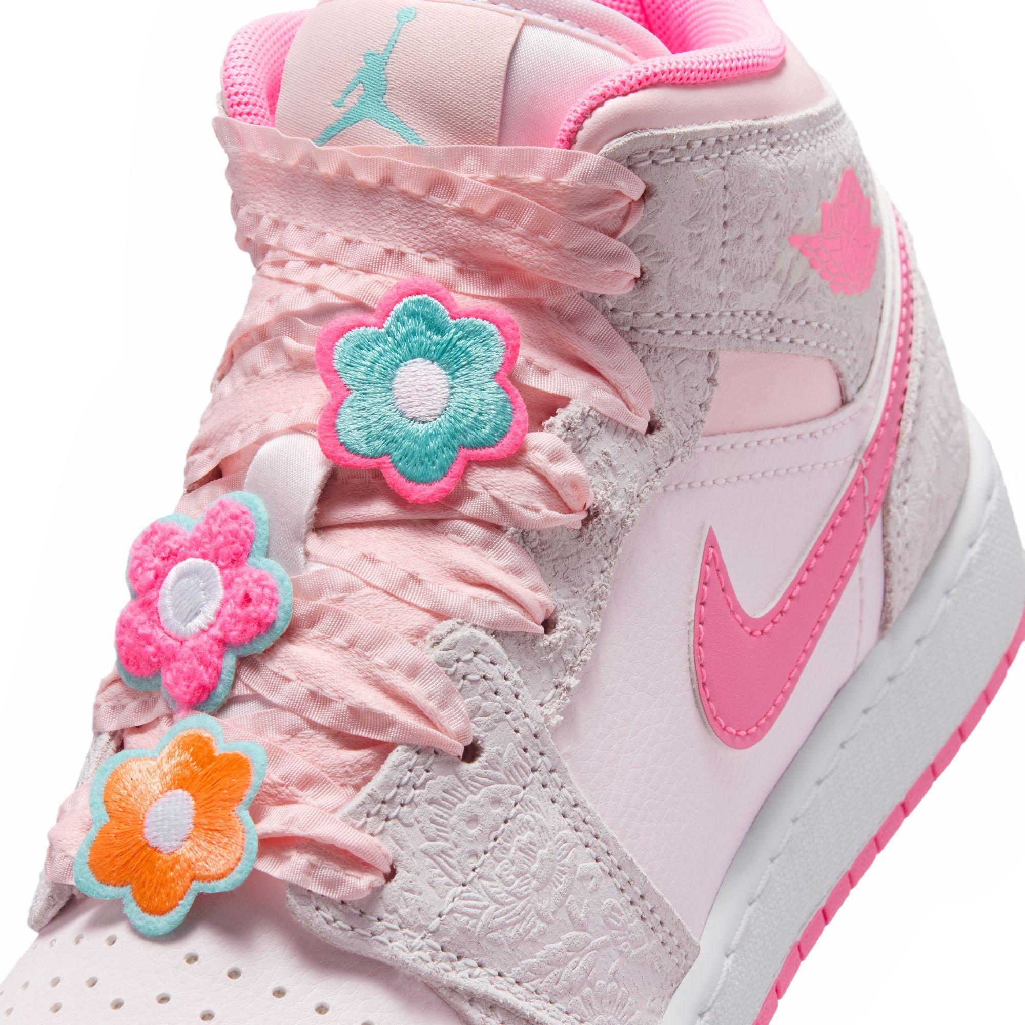 Jordan 1 Mid Alt SE "Vast Grey/Pink Glow/Sail" Grade School Girls' Shoe - PINK/GREY Thumbnail View 10