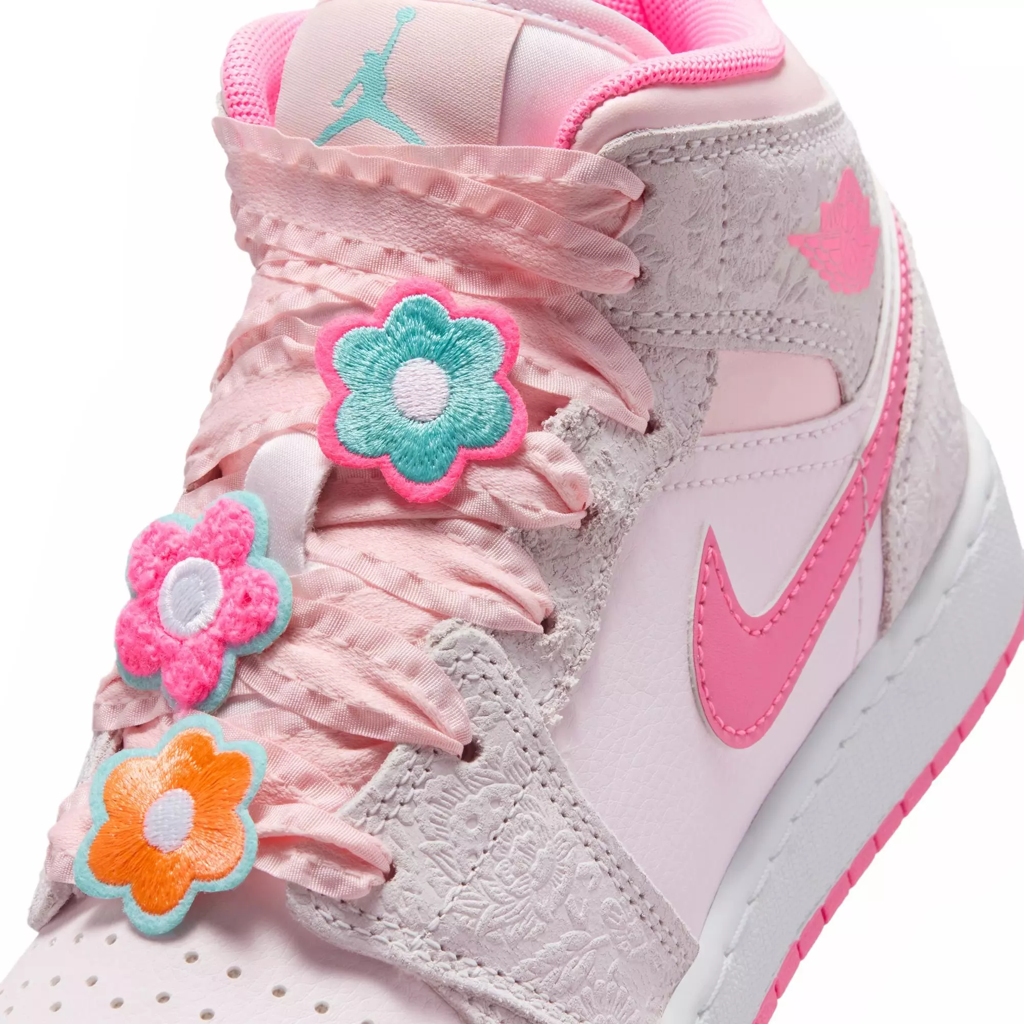 Jordan 1 Mid Alt SE "Vast Grey/Pink Glow/Sail" Grade School Girls' Shoe - PINK/GREY