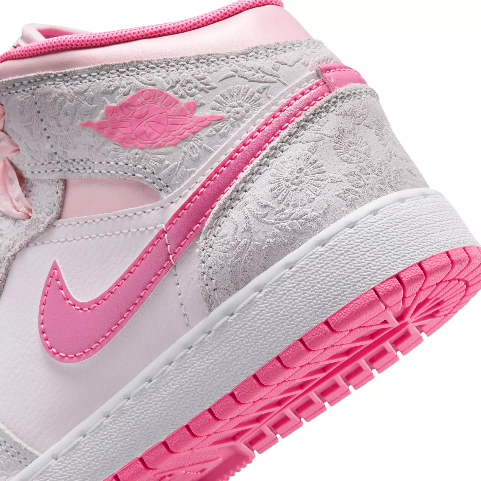 Jordan 1 Mid Alt SE "Vast Grey/Pink Glow/Sail" Grade School Girls' Shoe - PINK/GREY