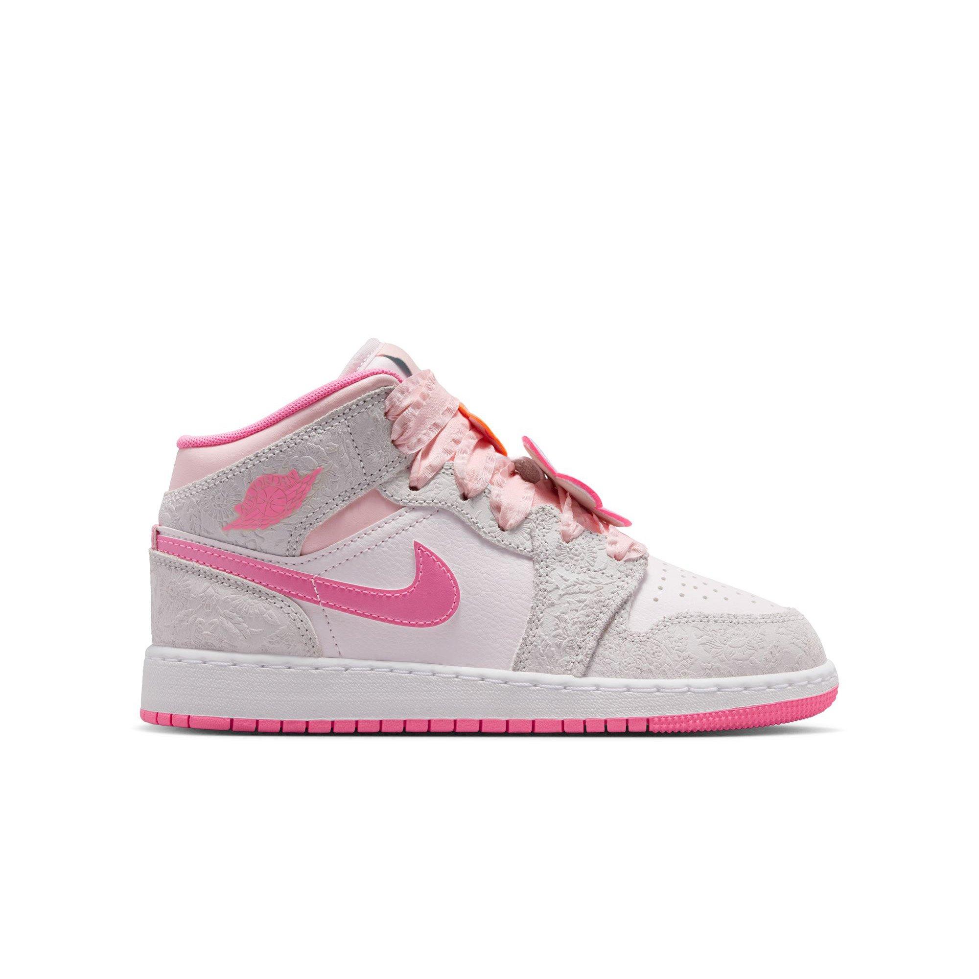 Jordan 1 Mid SE Grade School Girls' "Vast Grey/Pink Glow/Sail" Shoe