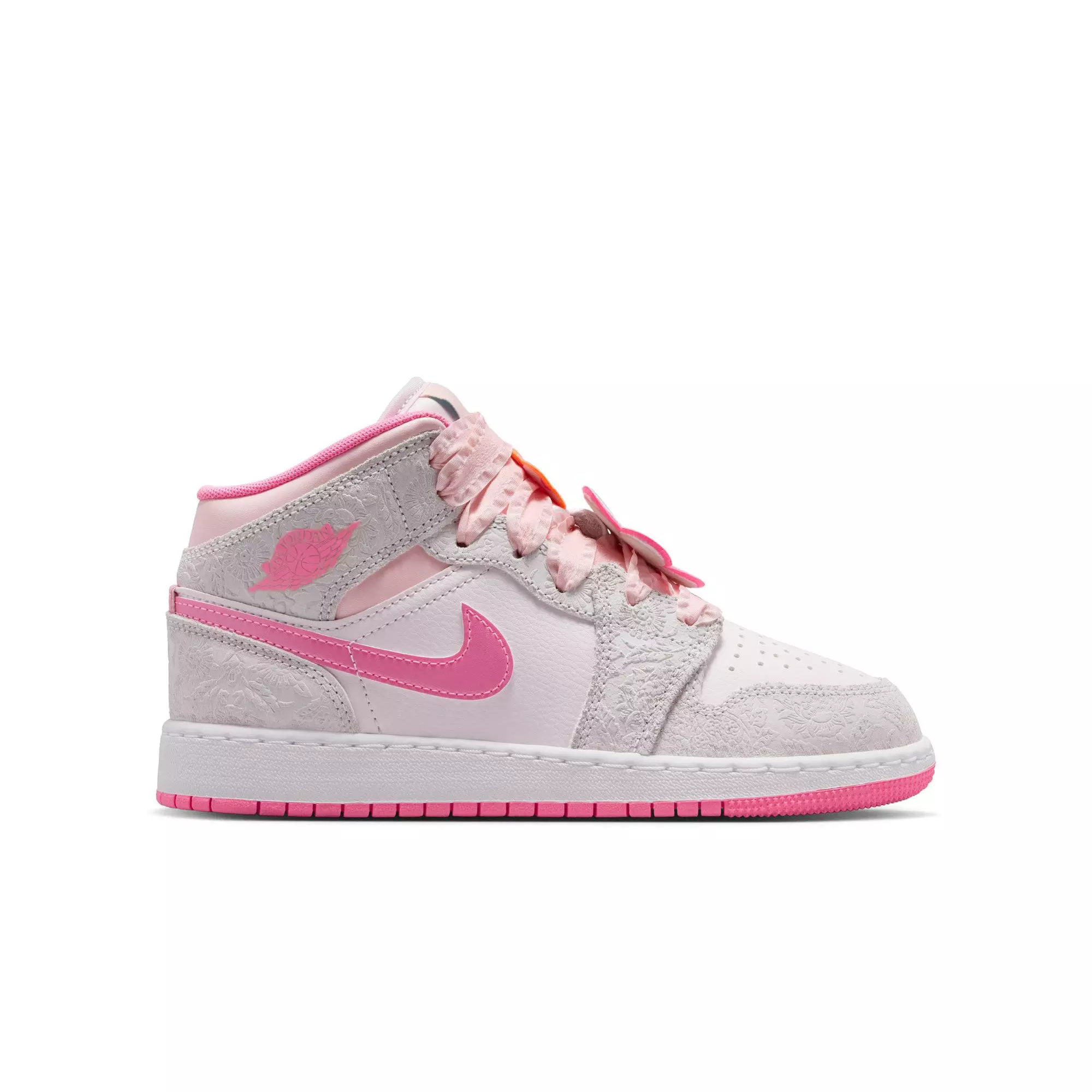Jordan 1 Mid Alt SE "Vast Grey/Pink Glow/Sail" Grade School Girls' Shoe - PINK/GREY