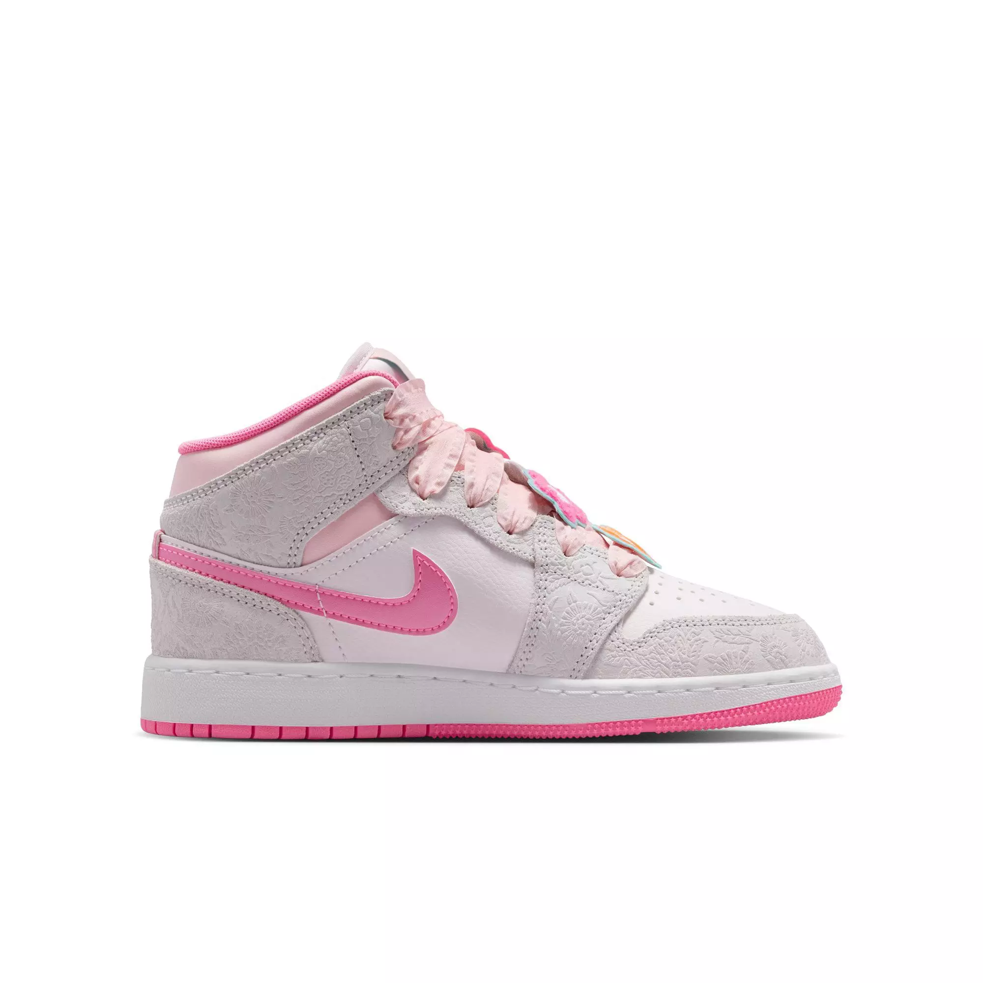 Jordan 1 Mid Alt SE "Vast Grey/Pink Glow/Sail" Grade School Girls' Shoe - PINK/GREY