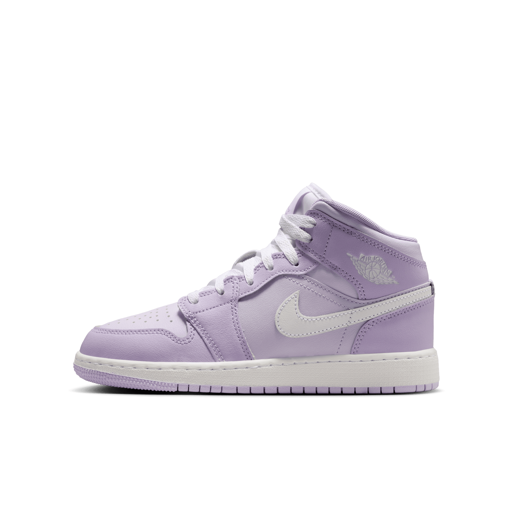 Jordan 1 Mid "Violet Mist/White/Barely Grape" Grade School Girls' Shoe - PURPLE/WHITE Thumbnail View 3