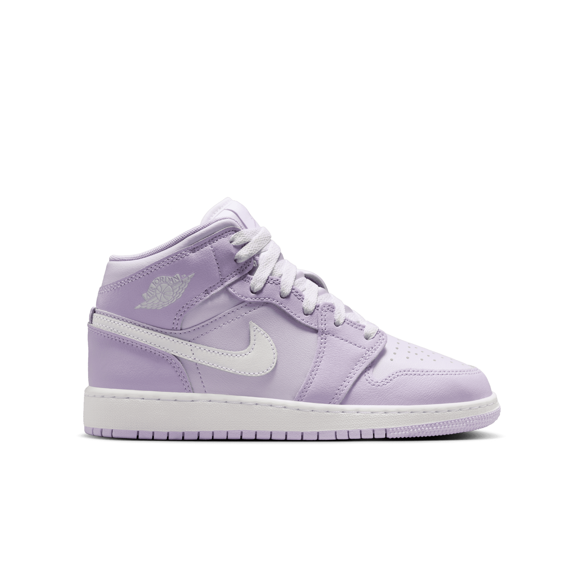 Jordan 1 Mid "Violet Mist/White/Barely Grape" Grade School Girls' Shoe - PURPLE/WHITE Thumbnail View 1