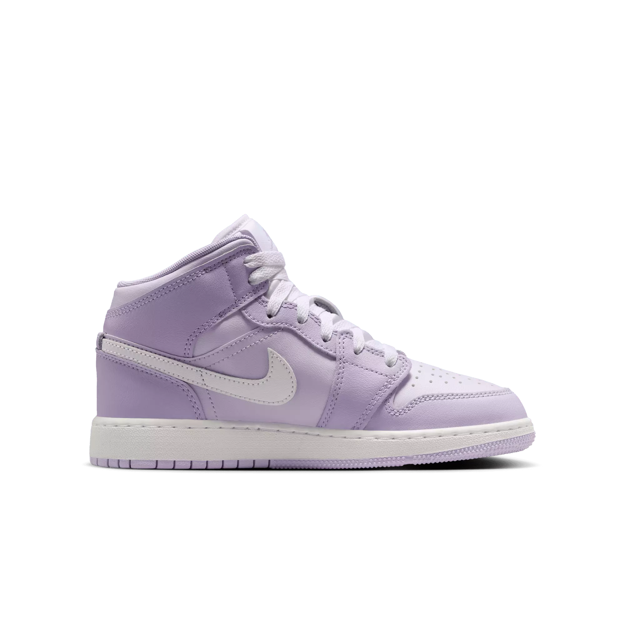 Jordan 1 Mid "Violet Mist/White/Barely Grape" Grade School Girls' Shoe - PURPLE/WHITE