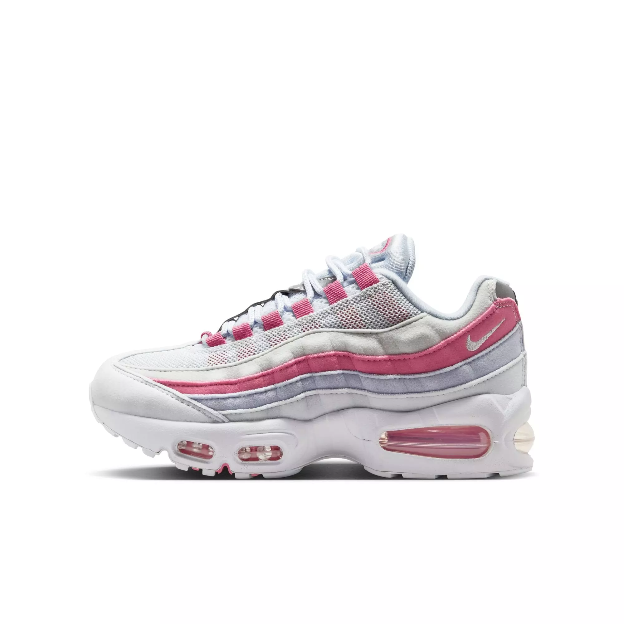 Nike Air Max 95 Big Bubble "Football Grey/White/Peony Ghost" Grade School Girls' Shoe - PINK/WHITE