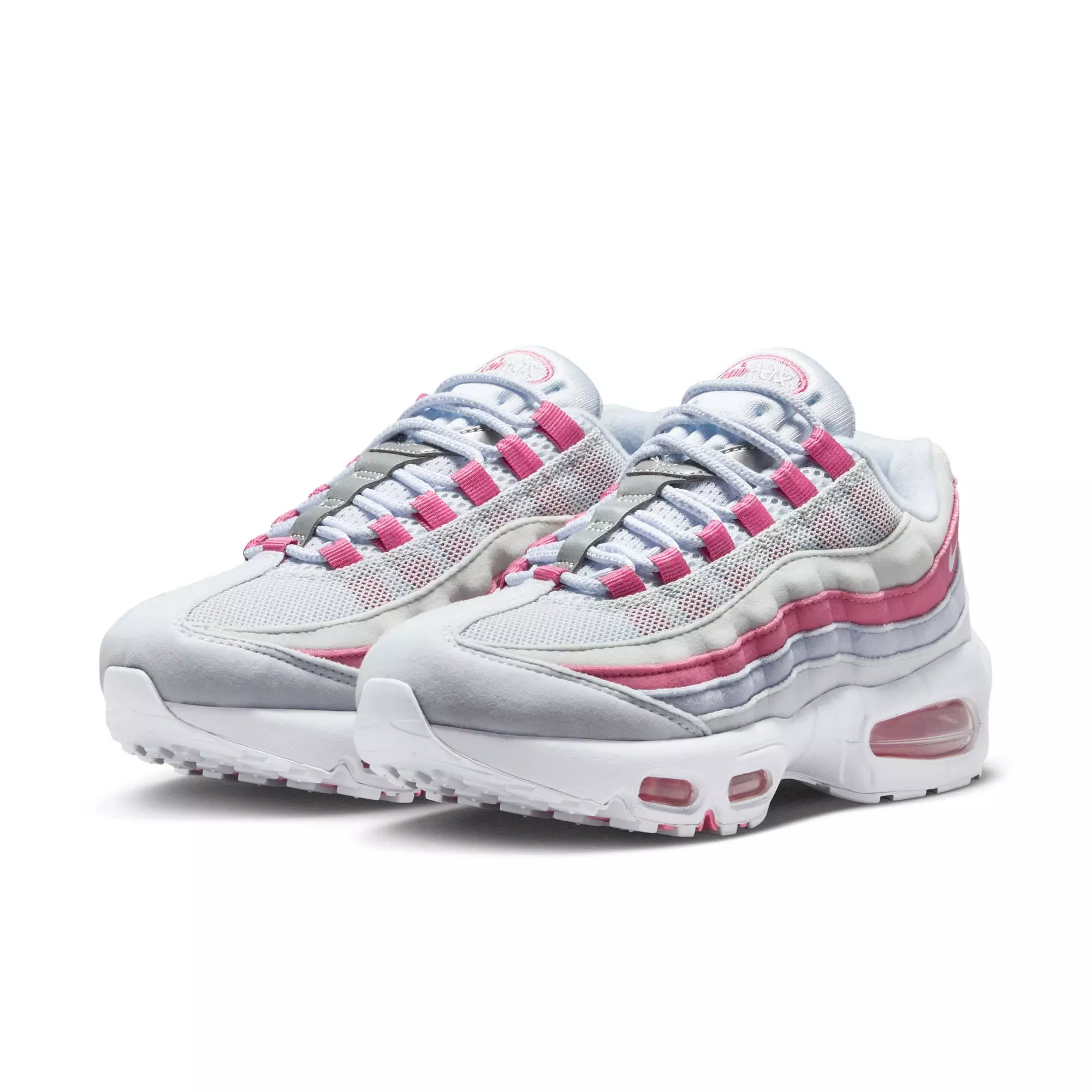 Nike Air Max 95 Big Bubble "Football Grey/White/Peony Ghost" Grade School Girls' Shoe - PINK/WHITE