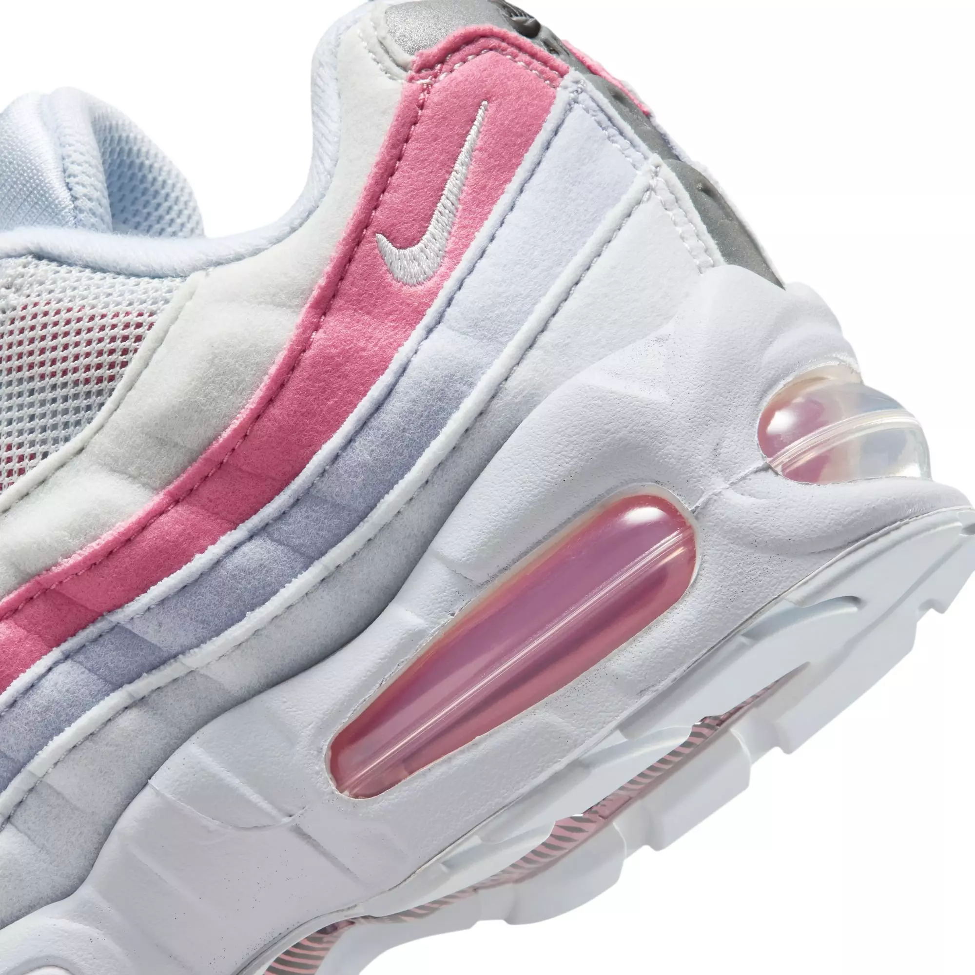Nike Air Max 95 Big Bubble "Football Grey/White/Peony Ghost" Grade School Girls' Shoe - PINK/WHITE