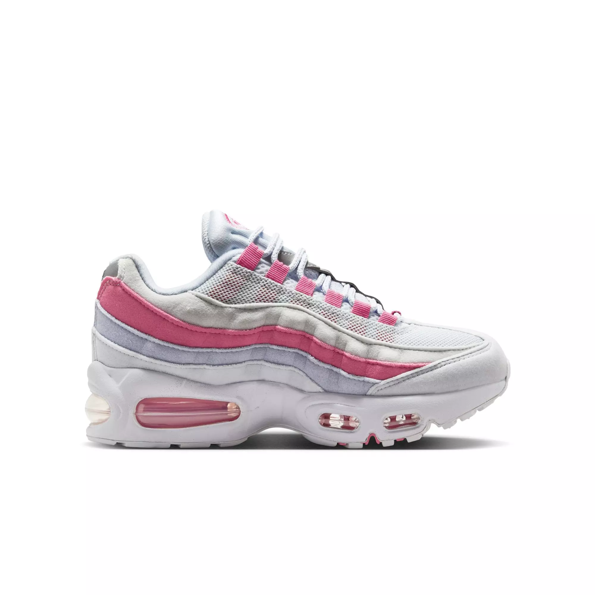 Nike Air Max 95 Big Bubble "Football Grey/White/Peony Ghost" Grade School Girls' Shoe - PINK/WHITE