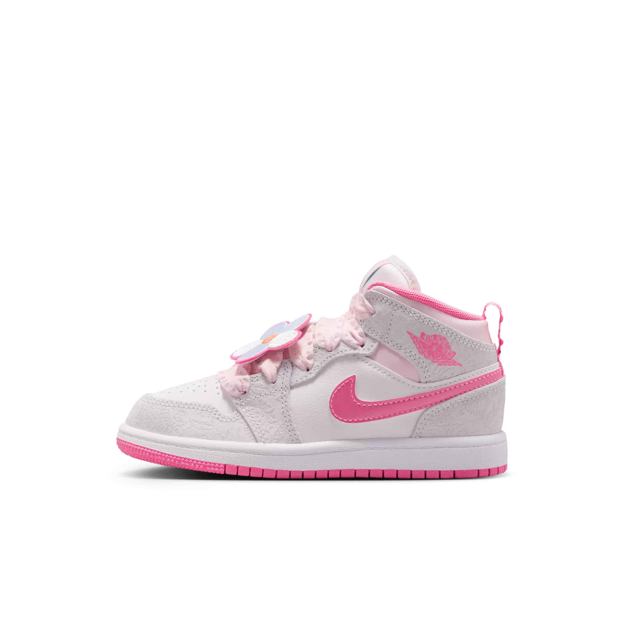 Jordan 1 Mid SE "Vast Grey/Pink Glow/Sail" Preschool Girls' Shoe - PINK/GREY