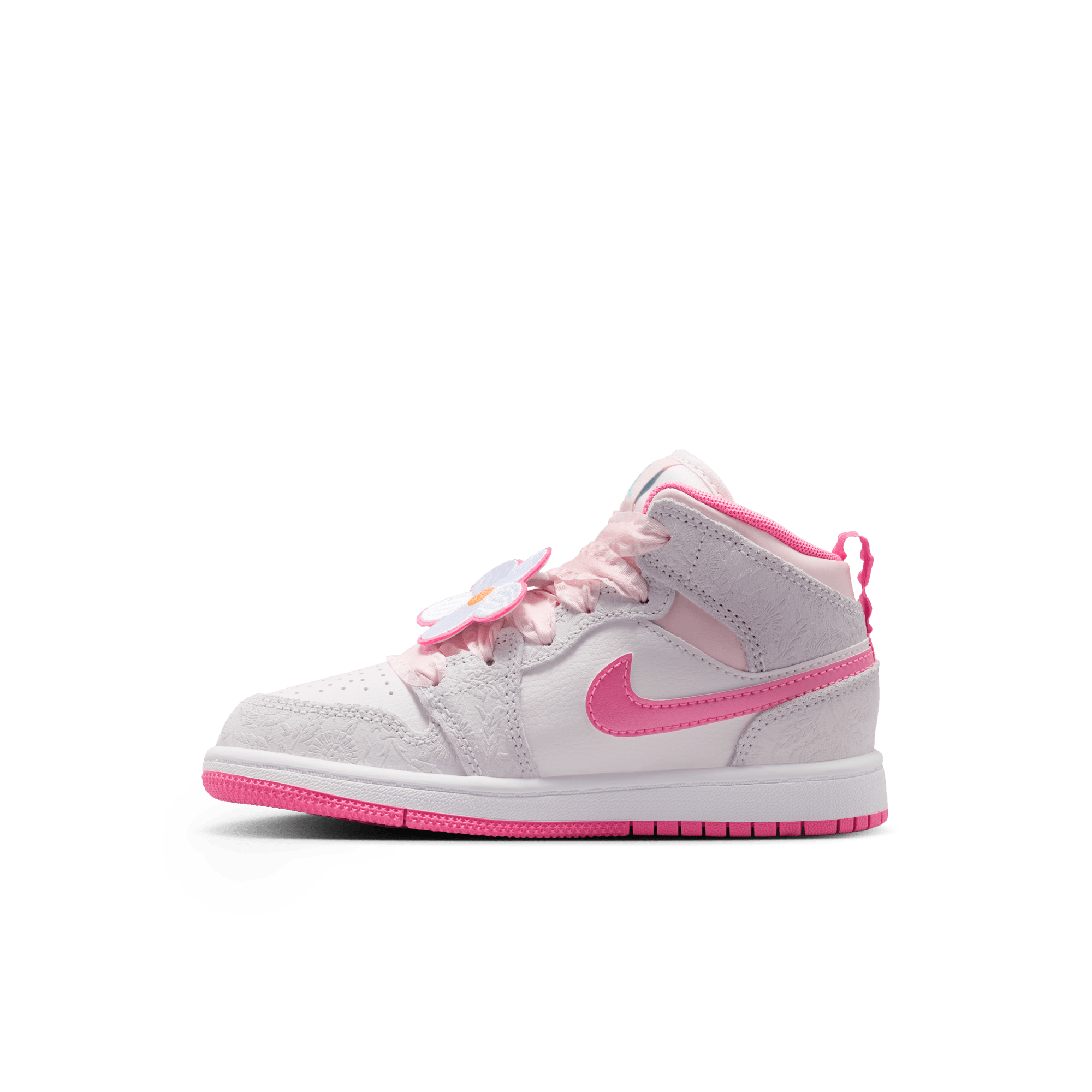 Jordan 1 Mid SE "Vast Grey/Pink Glow/Sail" Preschool Girls' Shoe - PINK/GREY Thumbnail View 4