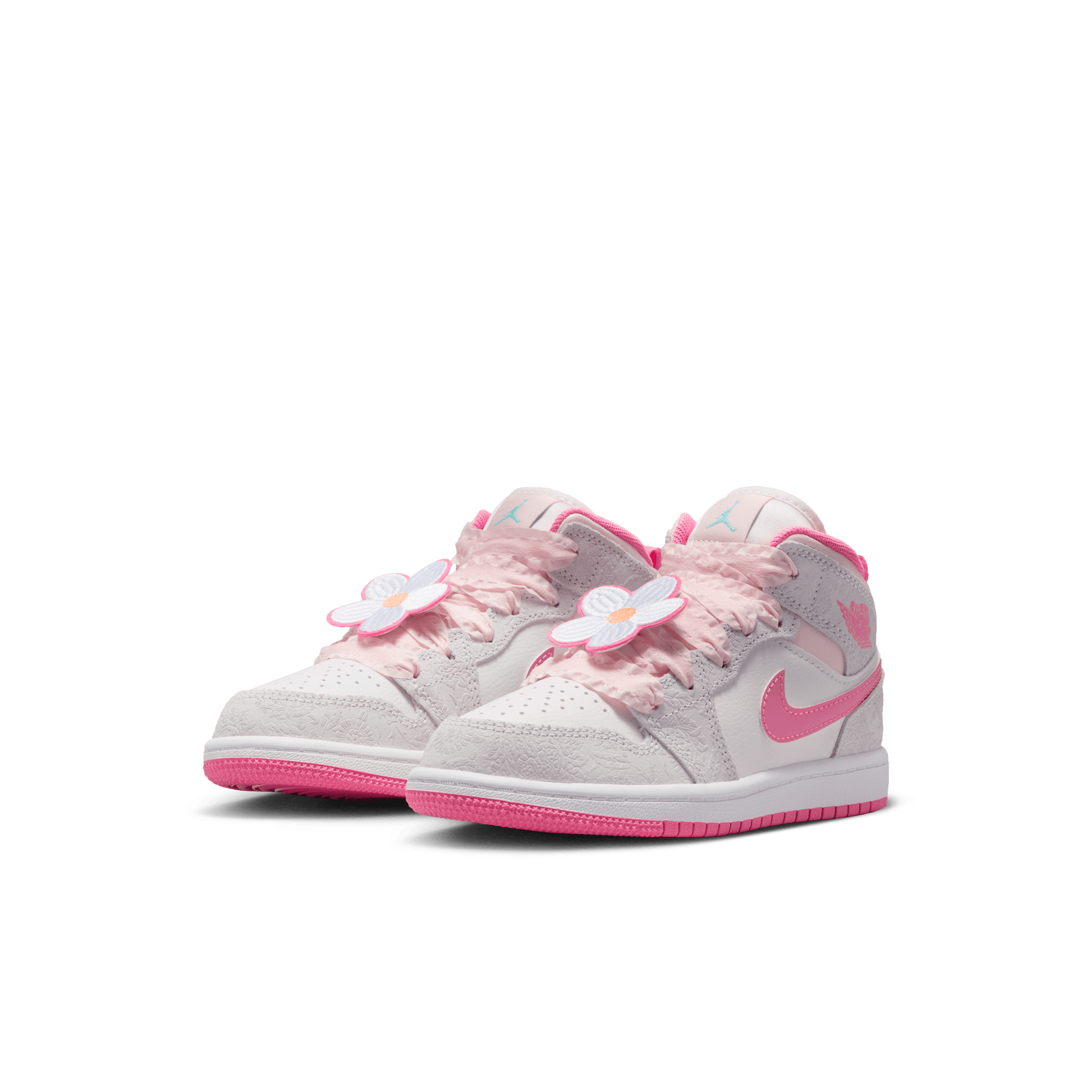Jordan 1 Mid SE "Vast Grey/Pink Glow/Sail" Preschool Girls' Shoe - PINK/GREY Thumbnail View 5