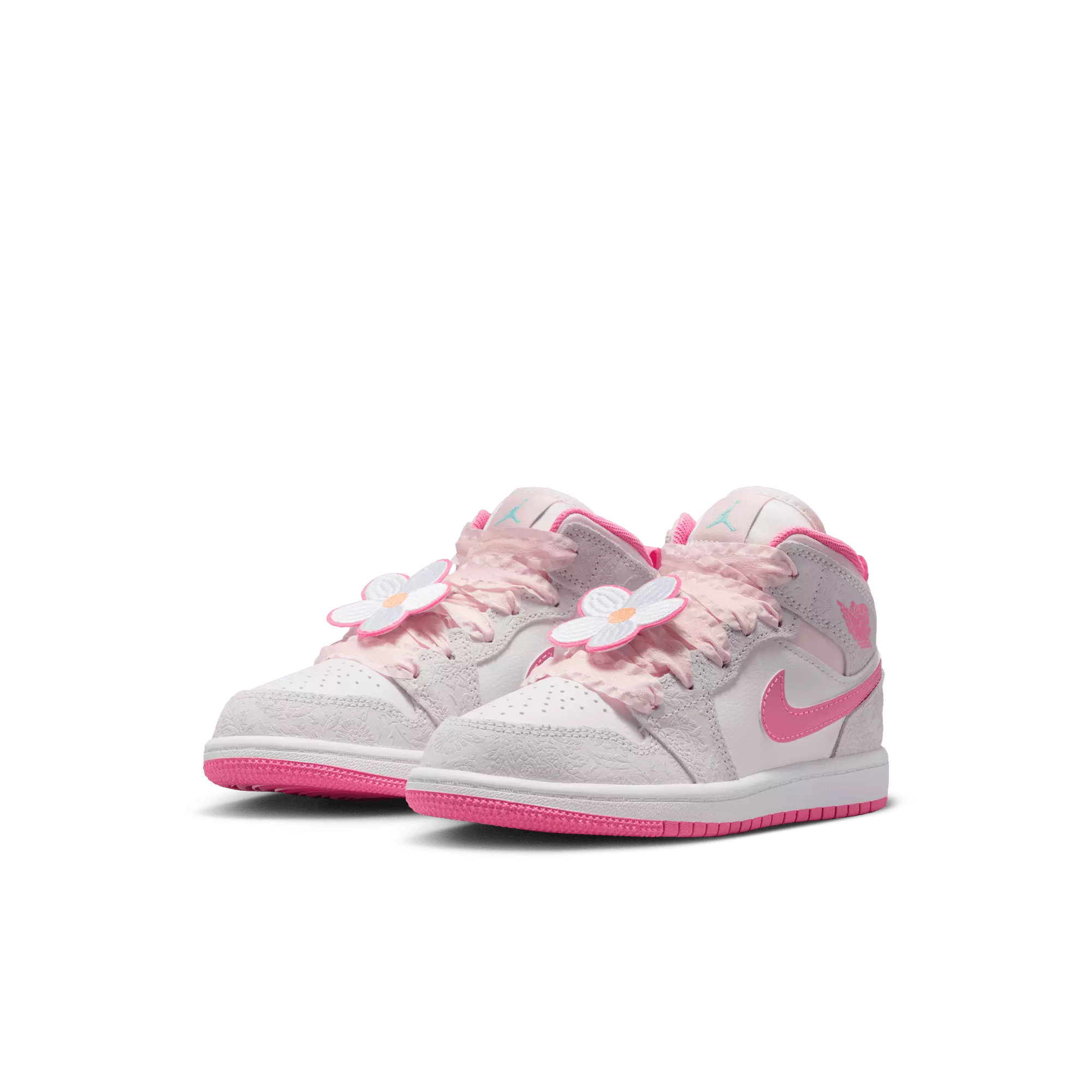 Jordan 1 Mid SE "Vast Grey/Pink Glow/Sail/Pink Bloom" Preschool Girls' Shoe - PINK/GREY