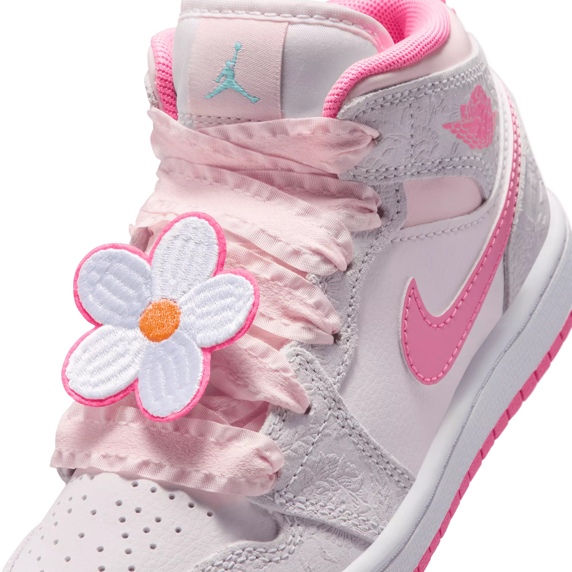 Jordan 1 Mid SE "Vast Grey/Pink Glow/Sail" Preschool Girls' Shoe - PINK/GREY