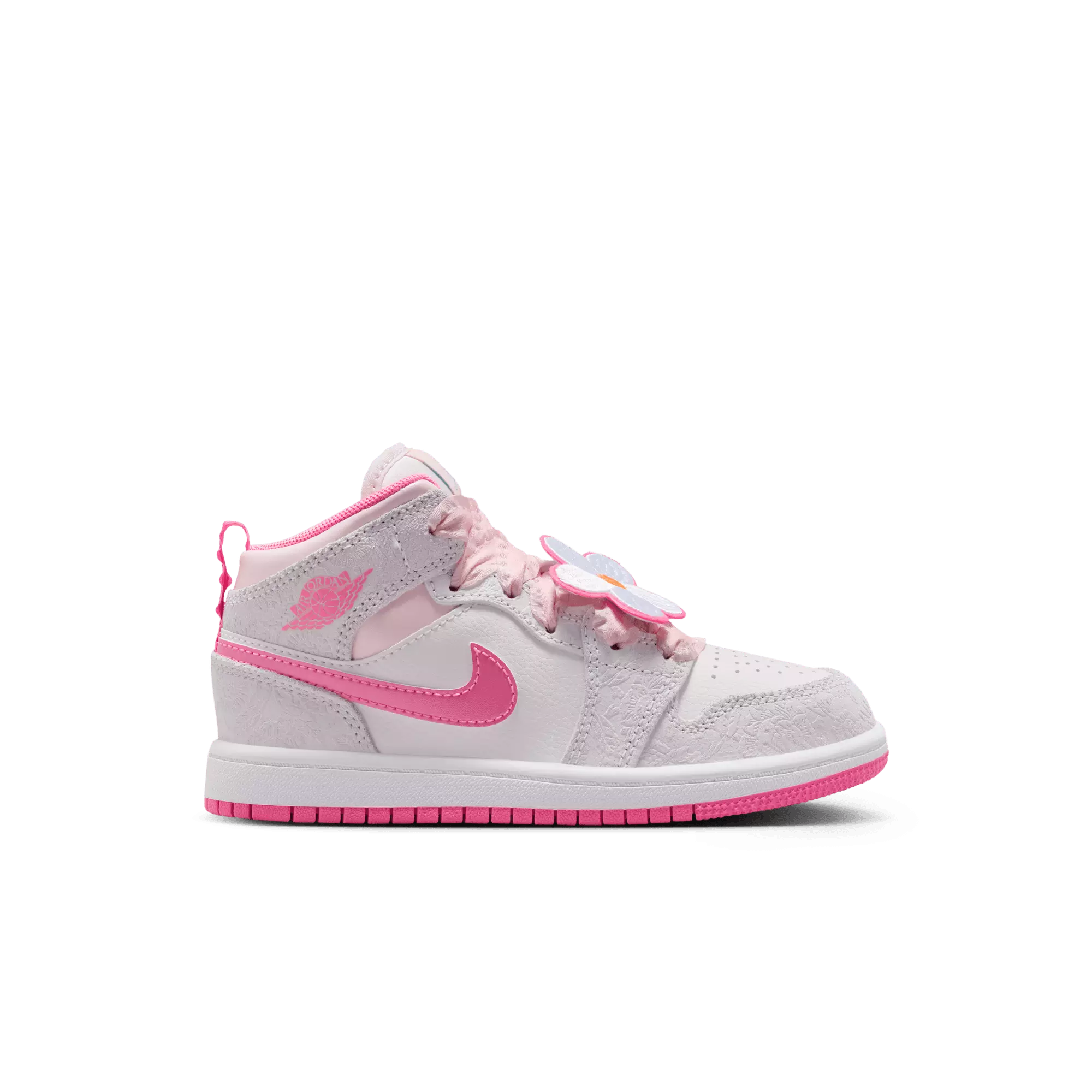 Jordan 1 Mid SE "Vast Grey/Pink Glow/Sail/Pink Bloom" Preschool Girls' Shoe - PINK/GREY