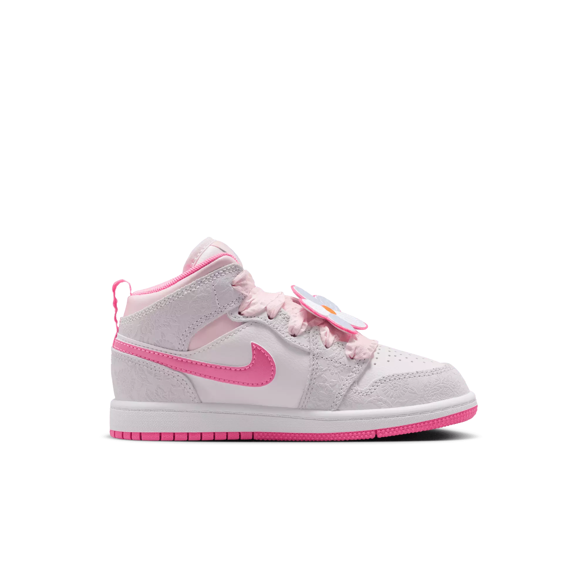 Jordan 1 Mid SE "Vast Grey/Pink Glow/Sail" Preschool Girls' Shoe - PINK/GREY