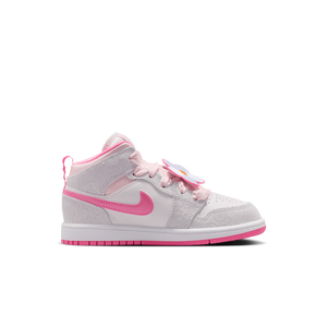 Jordan 1 Mid SE "Vast Grey/Pink Glow/Sail/Pink Bloom" Preschool Girls' Shoe