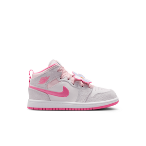 Jordan 1 Mid SE "Vast Grey/Pink Glow/Sail/Pink Bloom" Preschool Girls' Shoe